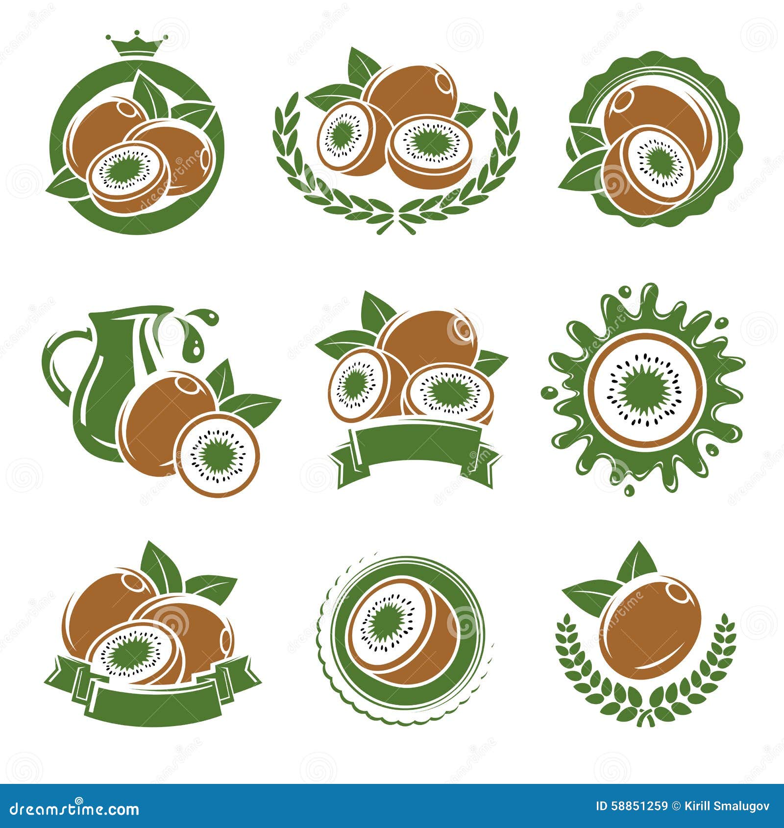 Kiwi Labels and Elements Set. Vector Stock Vector Illustration of
