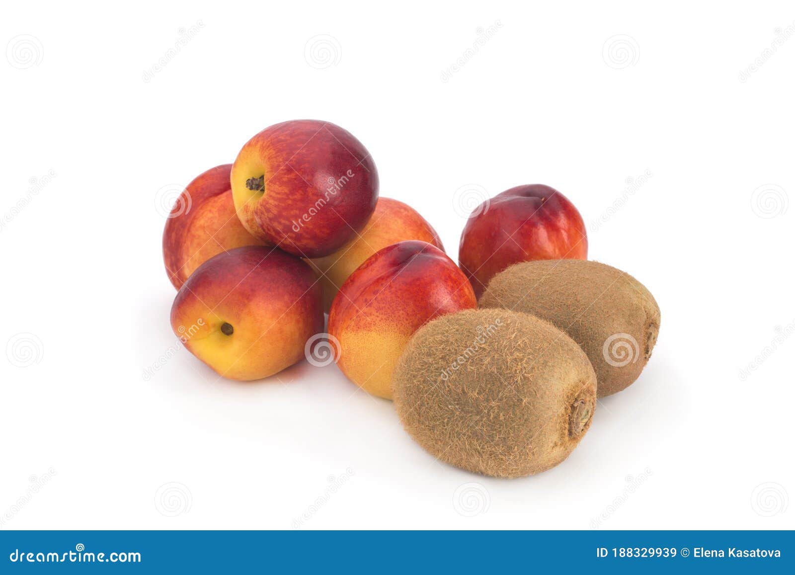 Nectarines and Kiwi on a White Background. Stock Image Image of