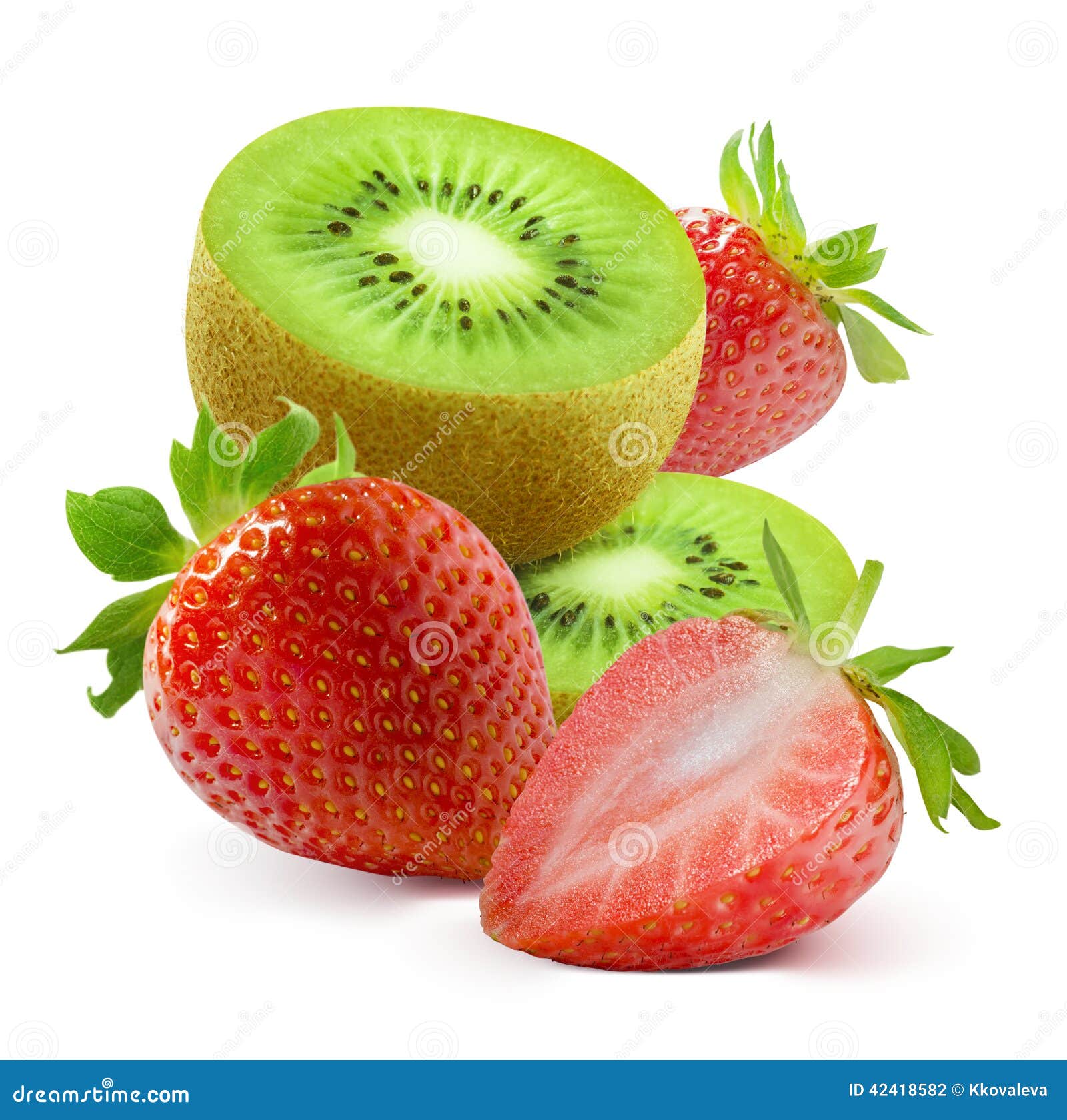 Kiwi Slices And Fresh Strawberry On White Background Stock Photo