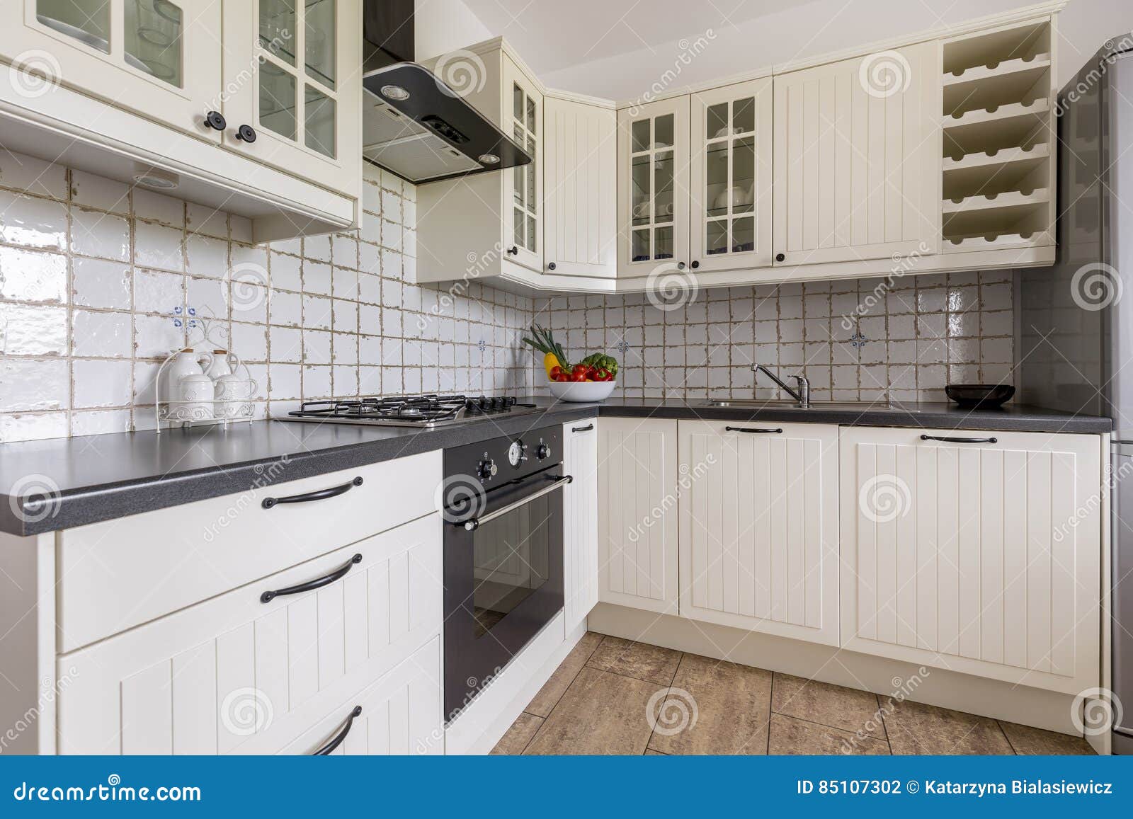 KJitchen with White Wall Units Stock Photo Image of space, cooking