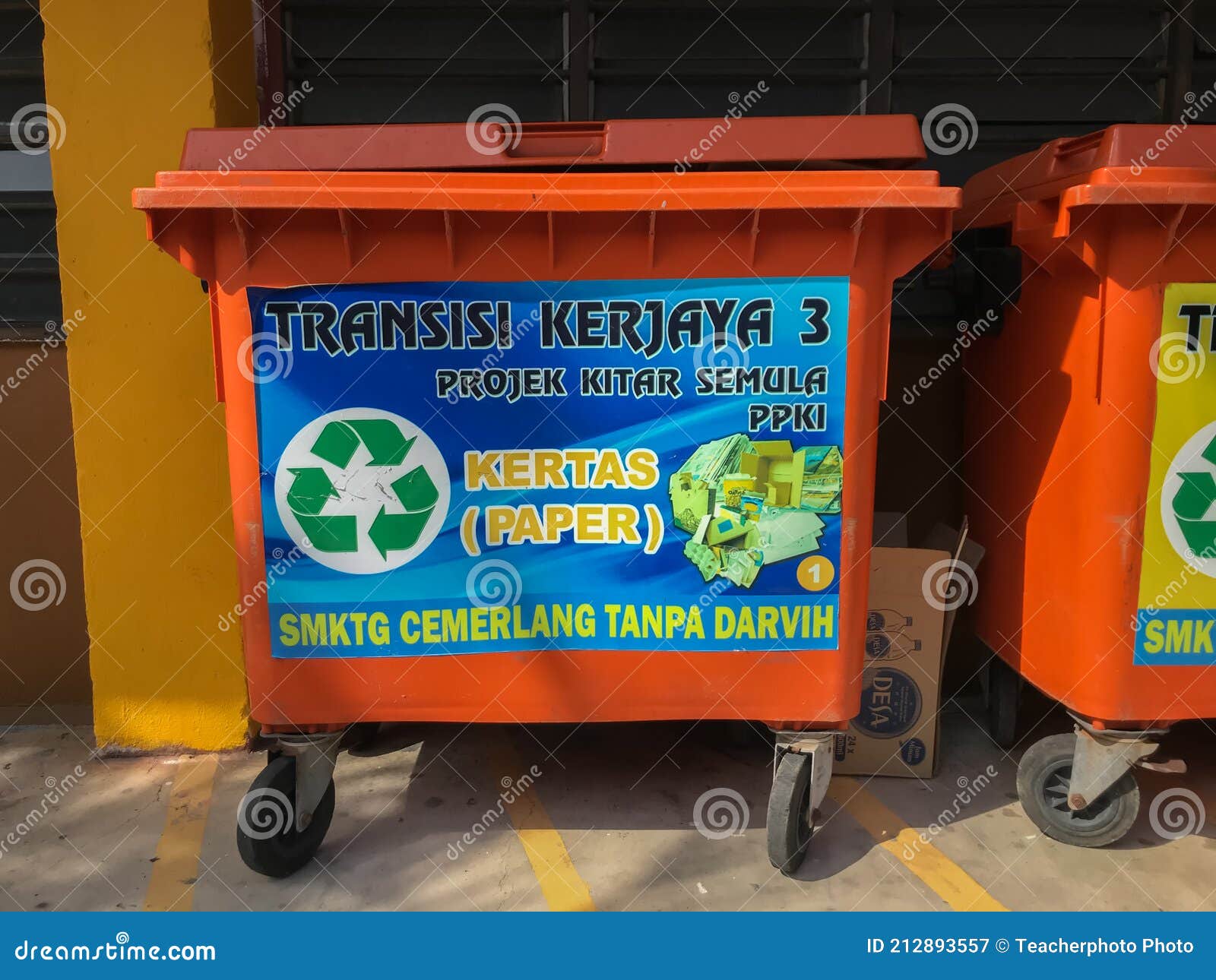 Klang,Malaysia March 10, 2021 Front View of Recycle Bins for