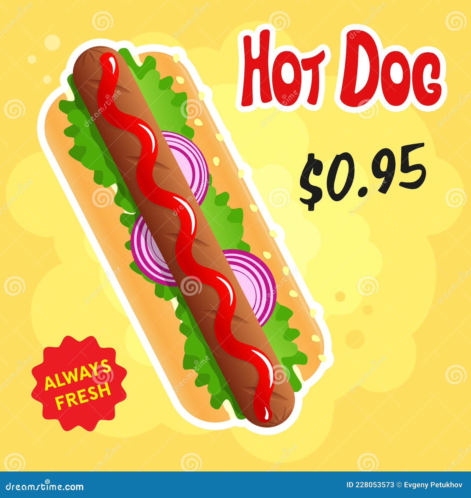 Certificaat hoed Verheugen Klassieke Hotdog Met Tomatenketchup. Sjabloon Voor De Tag Van Straatvoedsel  En Fast Food - Prijzen Vector Illustratie - Illustration of heerlijk,  amerikaans: 228053573