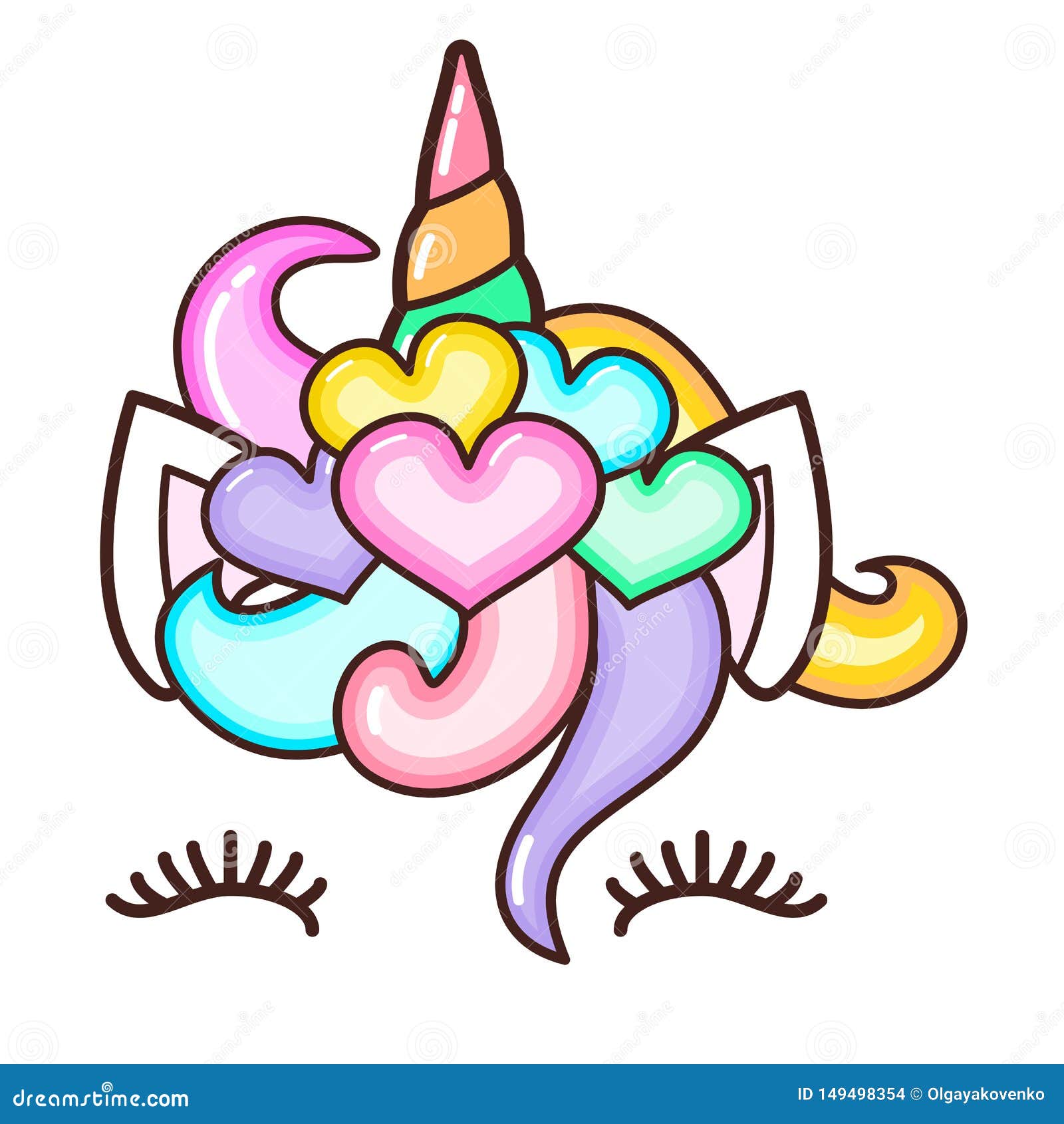 Licorne Kawaii A Imprimer En Couleur Kawaii Cute Unicorn Horn, Funny Colorful Cartoon Illustration de