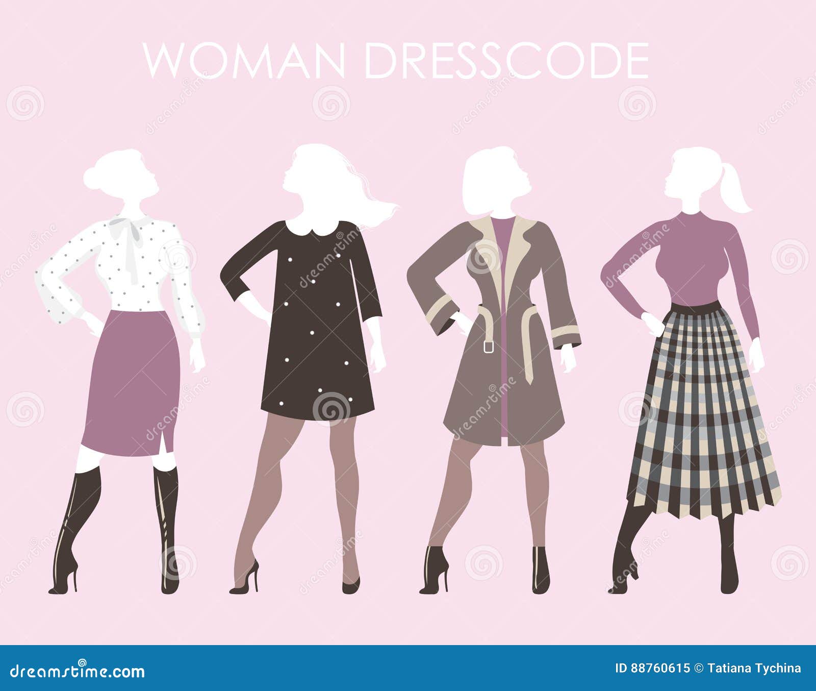 Kleidung Der Jungen Frauen In Mode Frau Dresscode Vektor Vektor Abbildung Illustration Von Vektor Dresscode