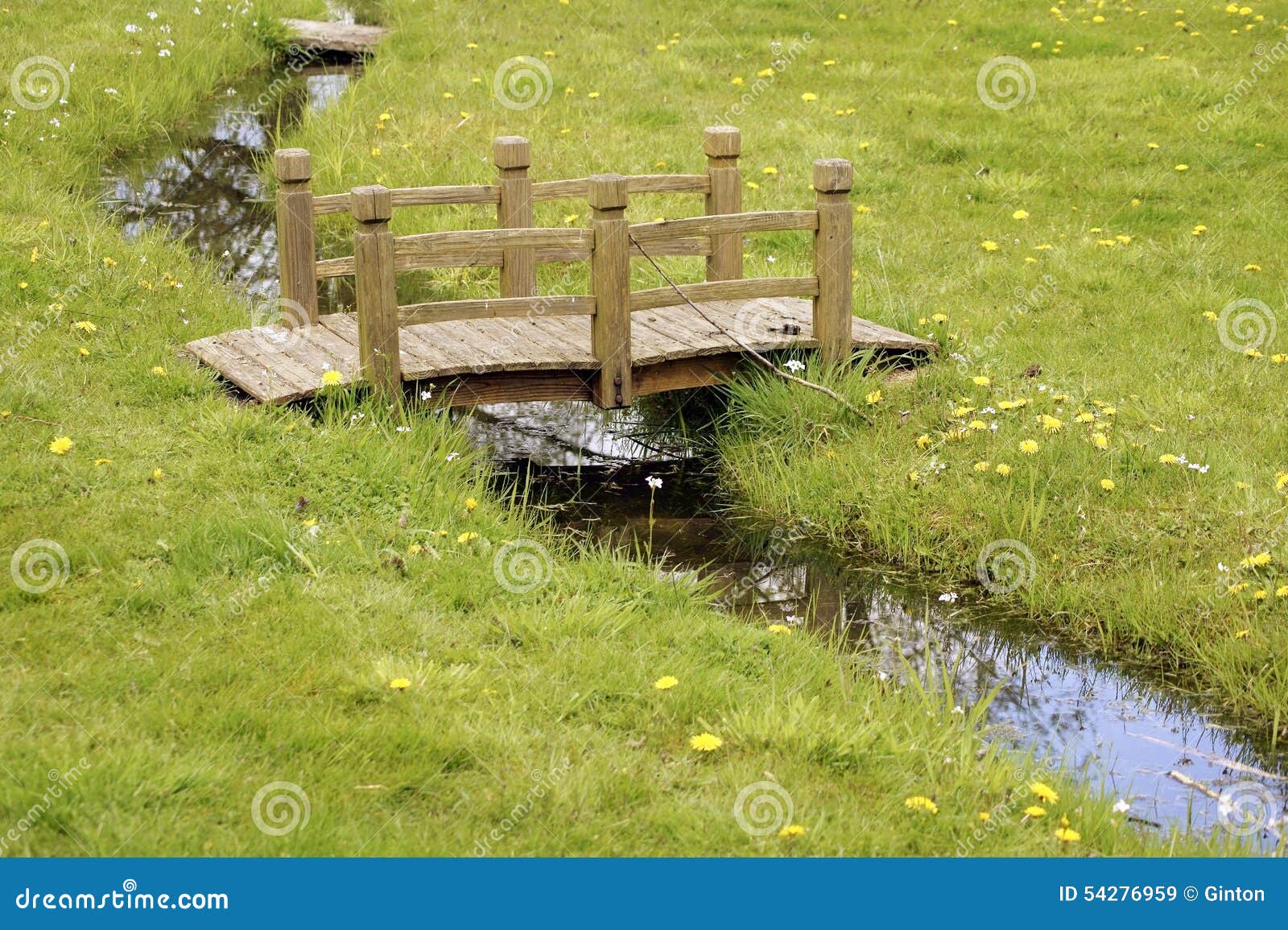 Kleine Holzbrücke stockbild. Bild von blumen, blume, garten 54276959