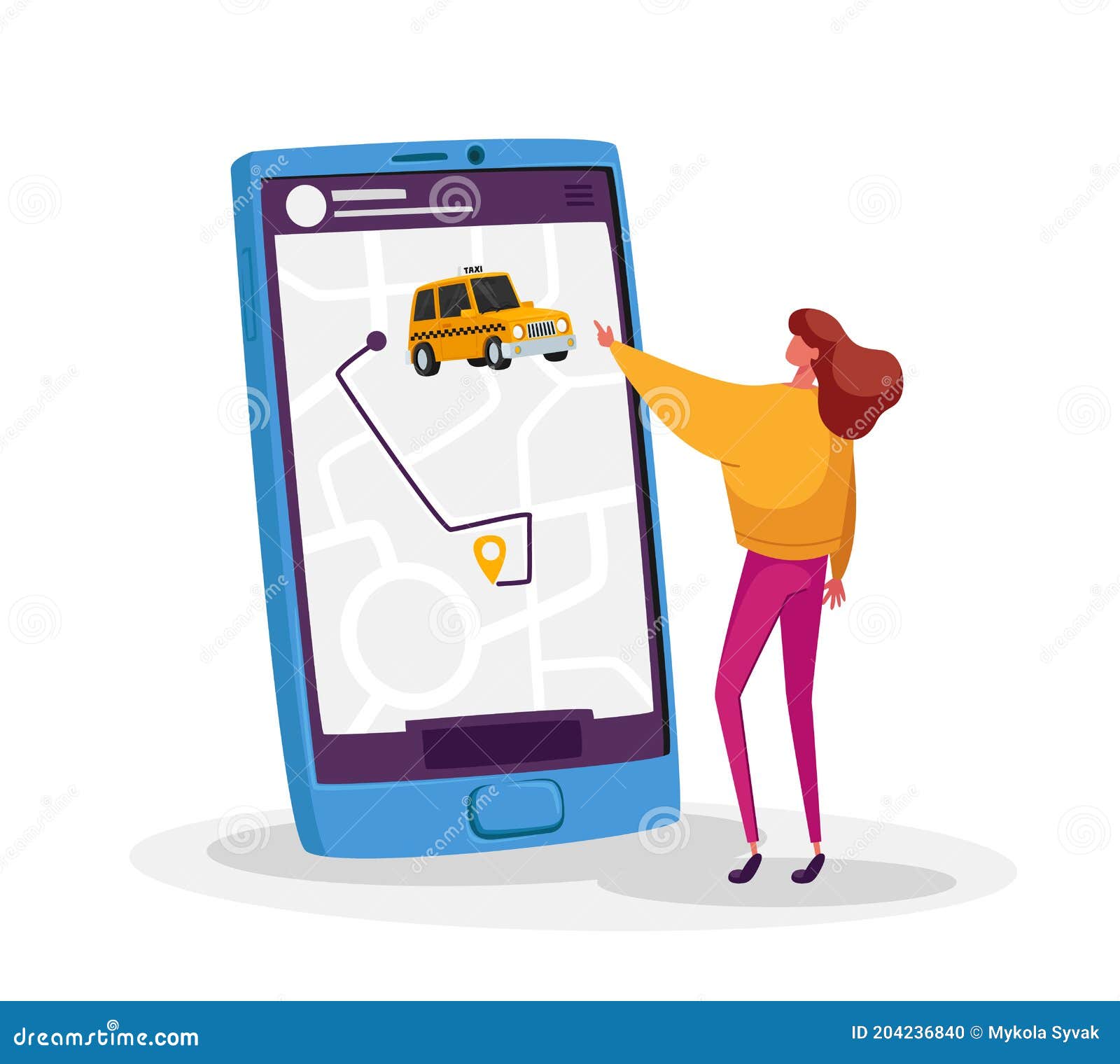 produceren gesponsord wervelkolom Kleine Vrouwelijke Ordertaxi Via Smartphone App. Applicatie Voor Het  Bestellen Van Taxi's Voor Vrouwen. Wachtauto Van Klant Vector Illustratie -  Illustration of benoeming, commercieel: 204236840