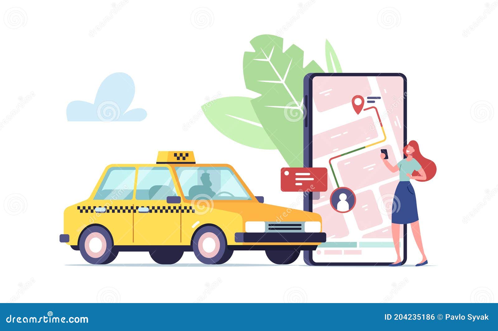 Dubbelzinnig krassen effect Kleine Vrouwelijke Ordertaxi Via Smartphone App. Applicatie Voor Het  Bestellen Van Taxi's Voor Vrouwen. Wachtauto Van Klant Vector Illustratie -  Illustration of meisje, reis: 204235186