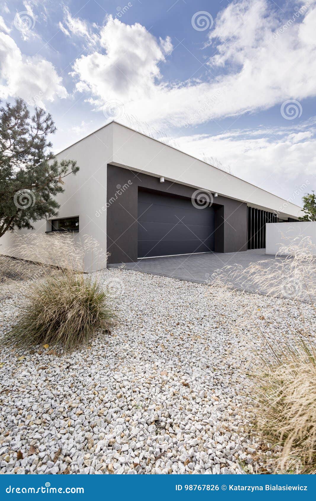 Kleiner Garten Und Eine Garage Stockfoto Bild von haus