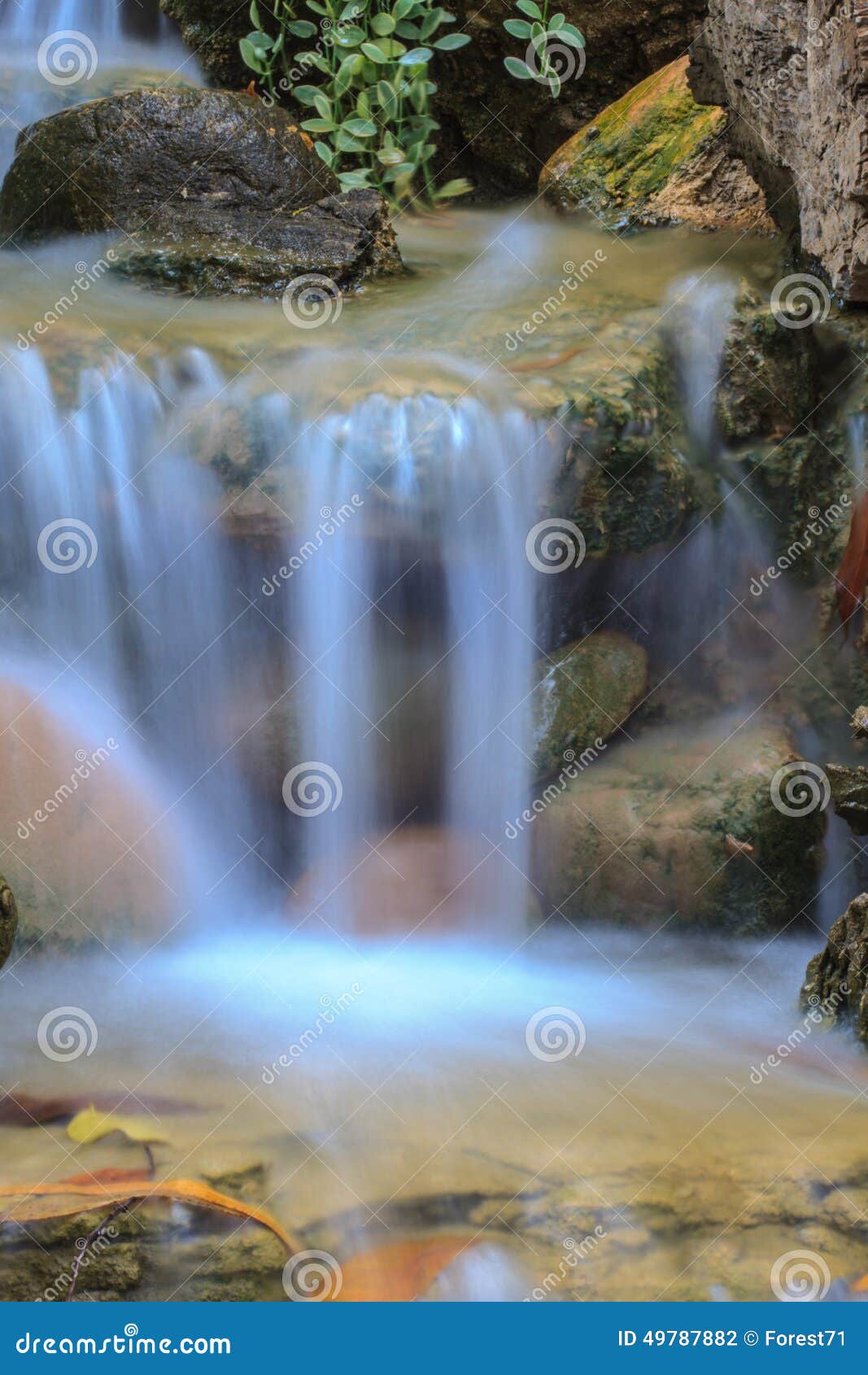 Kleiner Wasserfall In Einem Garten Stockfoto Bild Von Wasser Spritzen 49787882