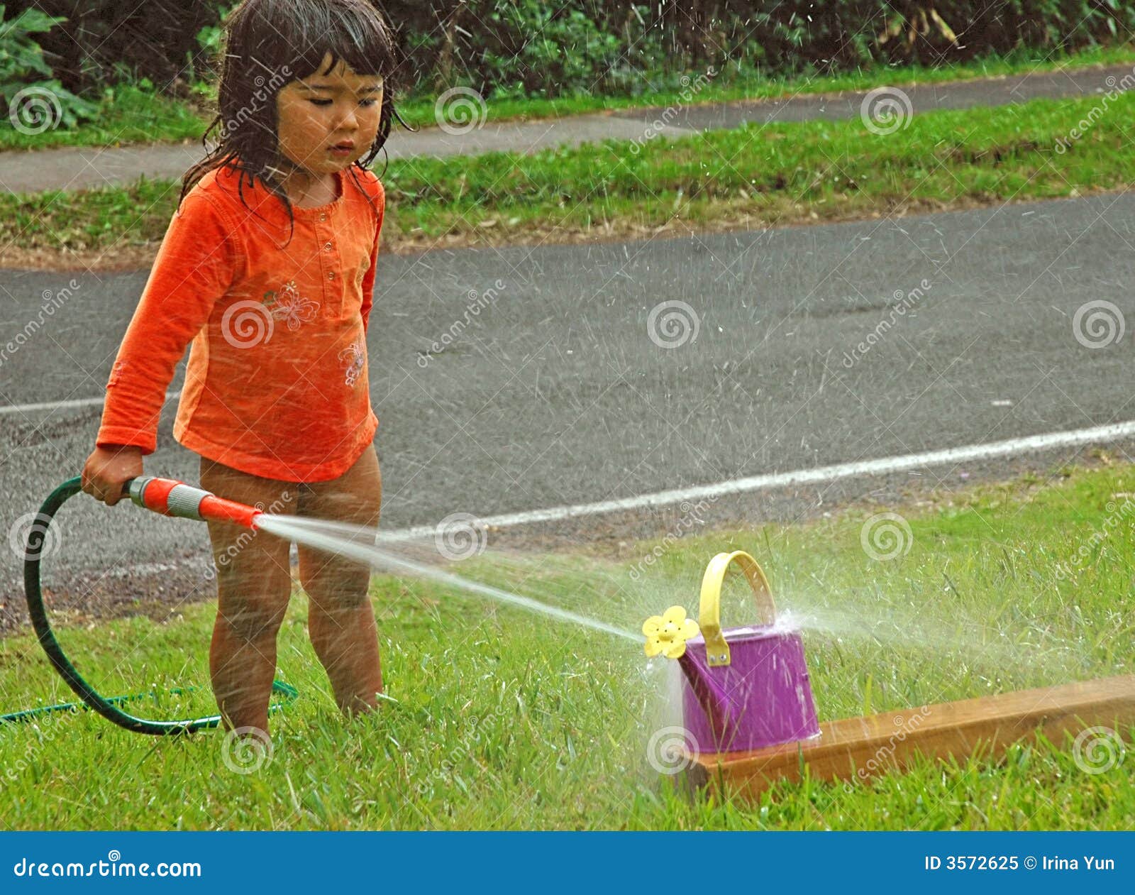 Kleines Mädchen, Das Mit Wasser Spielt Stockbild Bild von schlauch