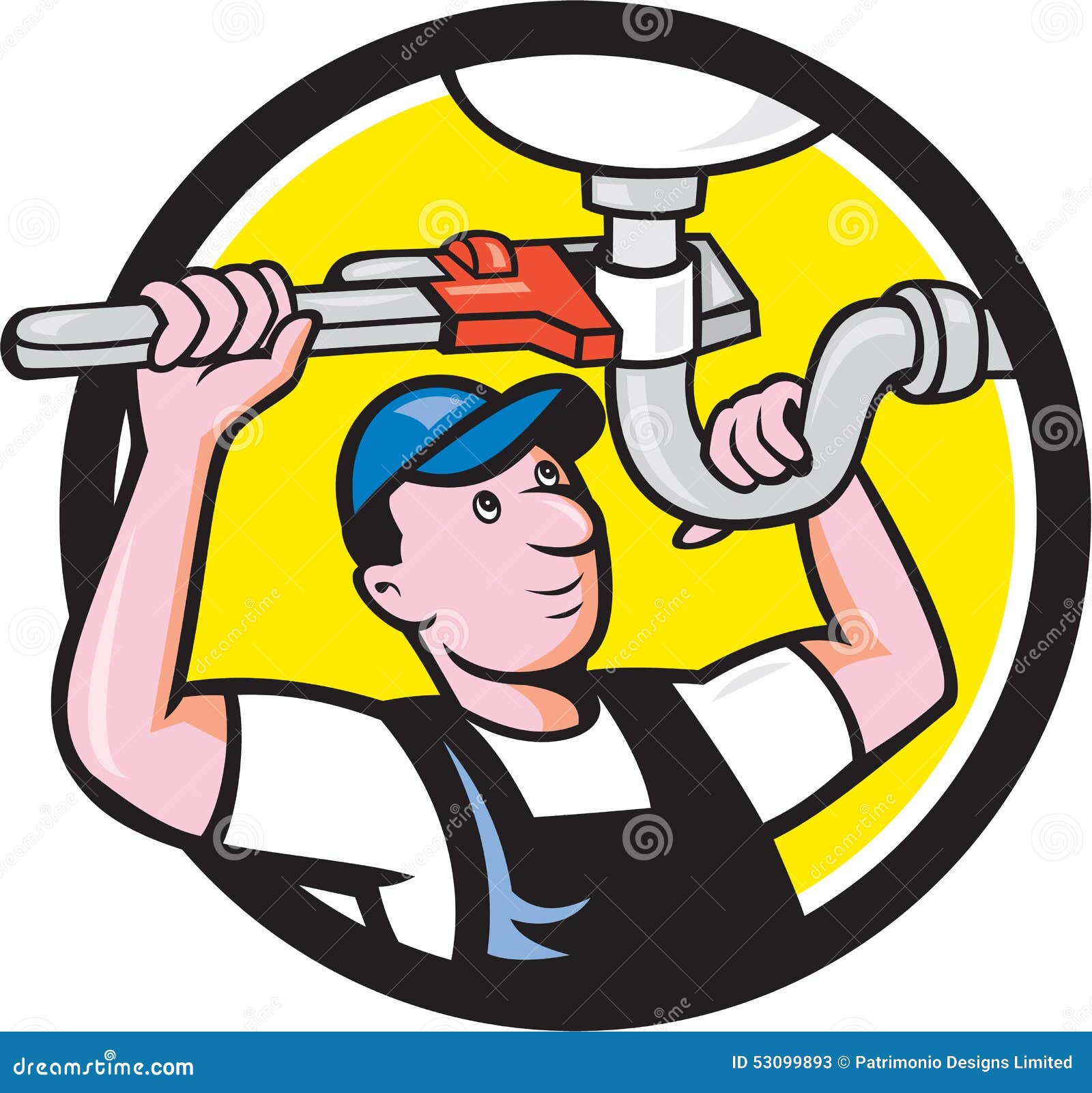 Klempner-Repair Sink Pipe-Schlüssel-Kreis-Karikatur Stock Abbildung