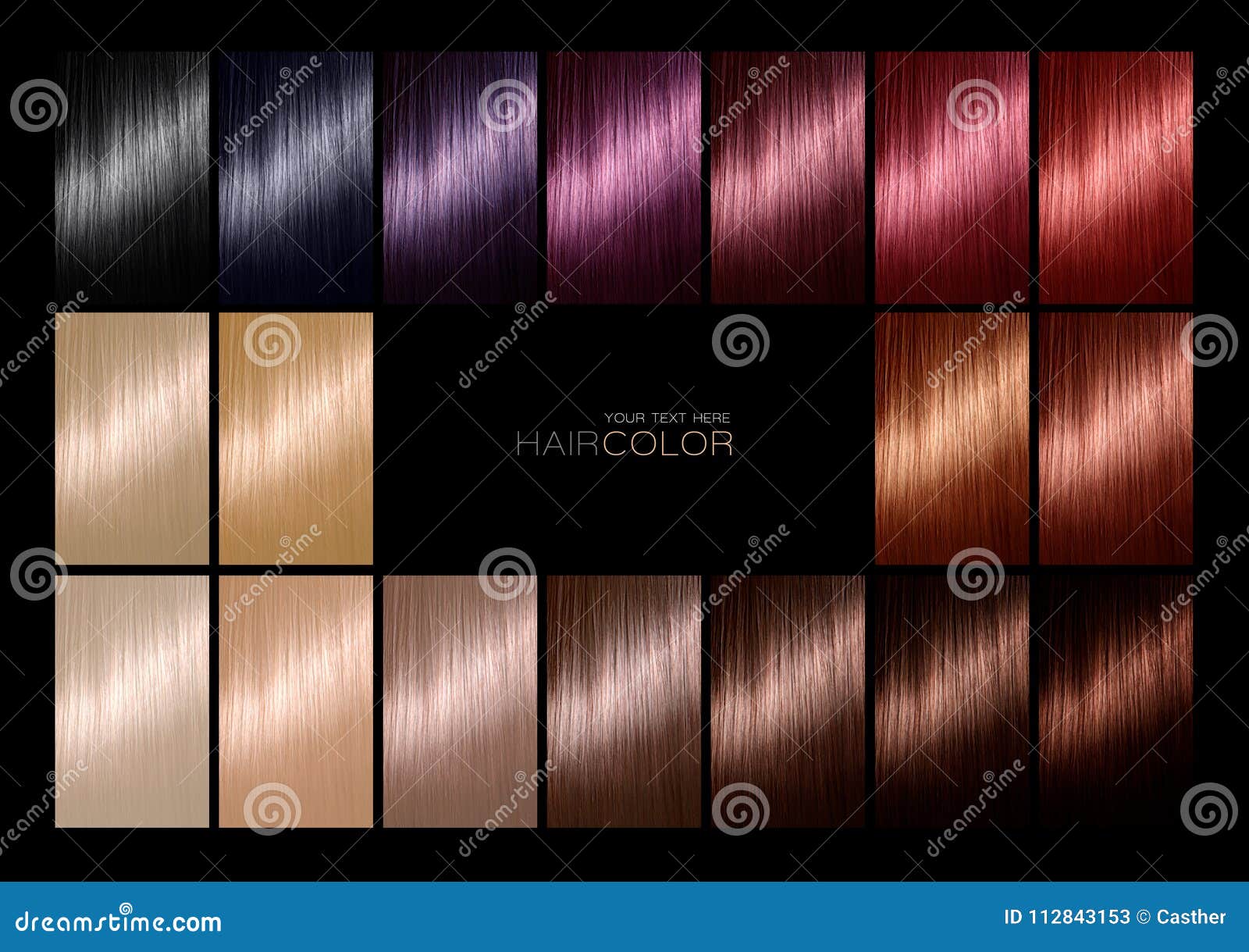 Kleurengrafiek Voor Haarverf Tinten Het Palet Van De Haarkleur Met Een Waaier Stock Afbeelding Image of palet, ontwerp: 112843153