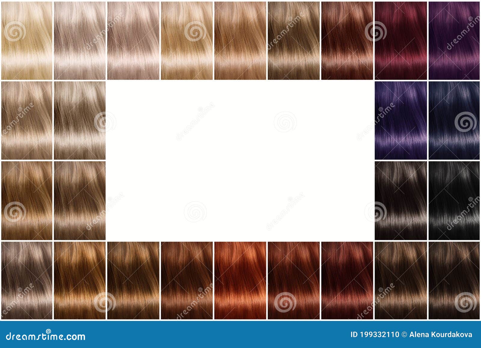 Kleurenpalet Van Haarkleurmiddelen Een Palet Haarkleuren Met Een Brede Selectie is Een Lege in Het Midden Stock Foto - Image kleuren, manier: 199332110