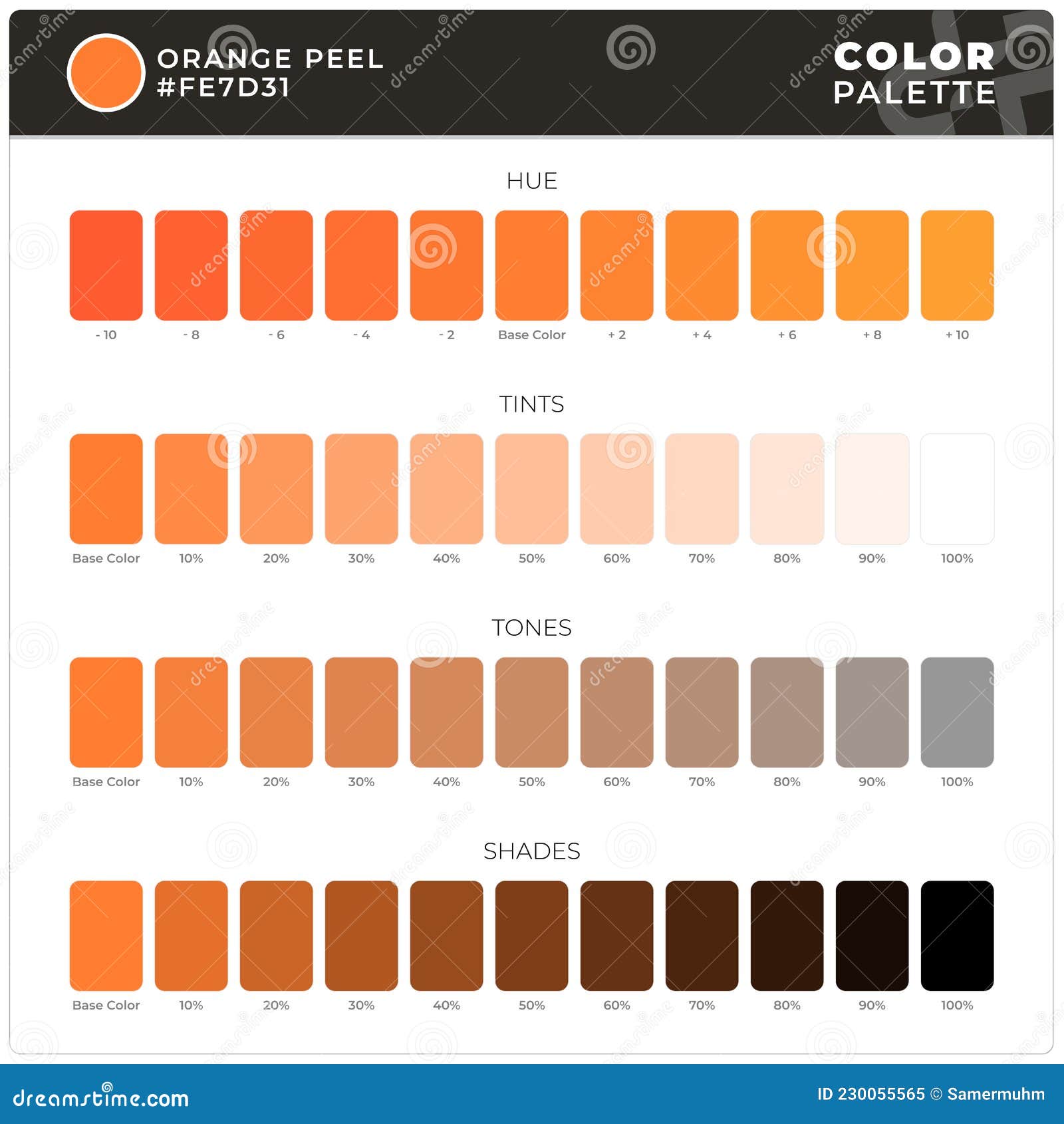 Kleurenpalet Voor Oranje Schil, Klaar Voor Textiel. Tinten En Schaduwhulplijn. Illustratie - Illustration of verloop, donker: 230055565