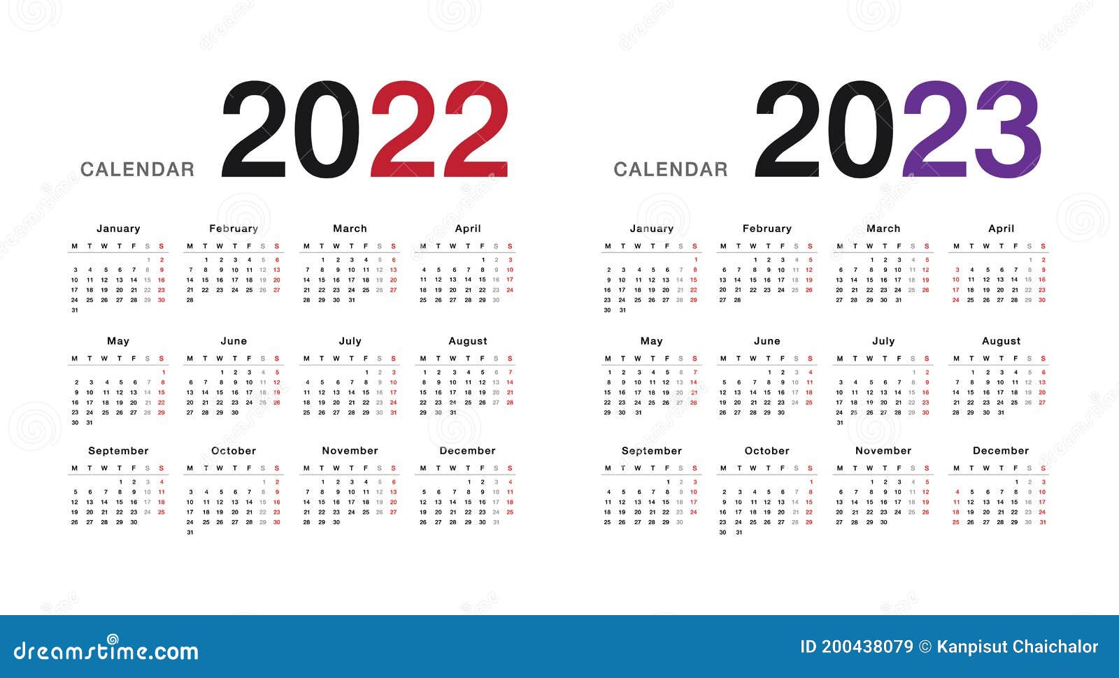 Kleurrijk Jaar 2022 En Jaar 2023 Kalender Voor Horizontaal
