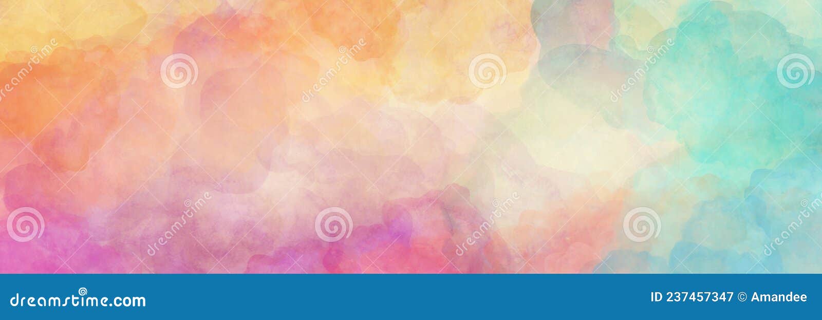 Kleurrijke waterkleurachtergrond van de abstracte zonnehemel met puffe wolken in heldere regenboogkleuren van roze blauwe geel ora. Kleurrijke waterkleurachtergrond van de abstracte zonnehemel met puffige wolken in heldere regenboogkleuren van roze blauwe geel oranje en paarse kleuren