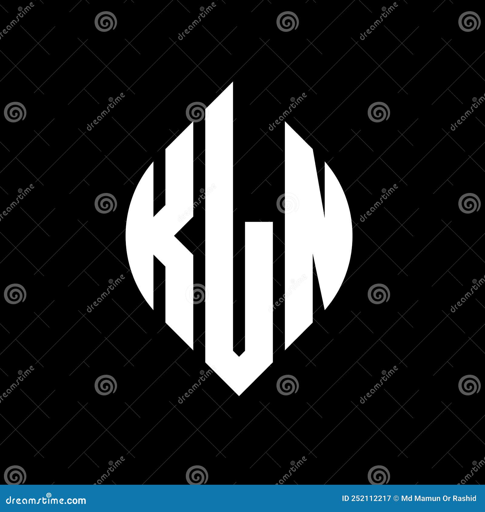 kln circle letter logo  with circle and ellipse . kln ellipse letters with typographic style. the three initials form a
