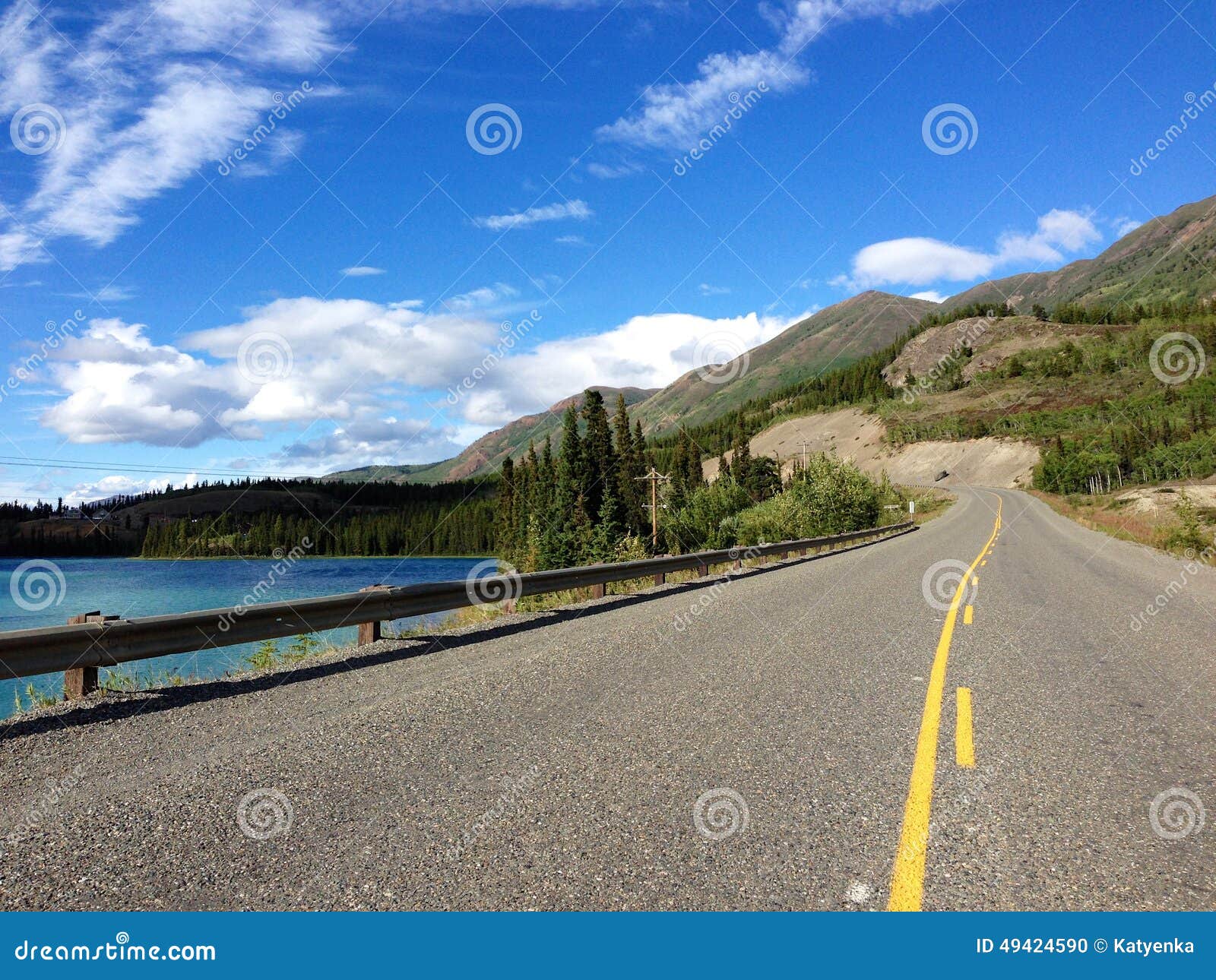 klondike highway along emerald lake, yukon, canada