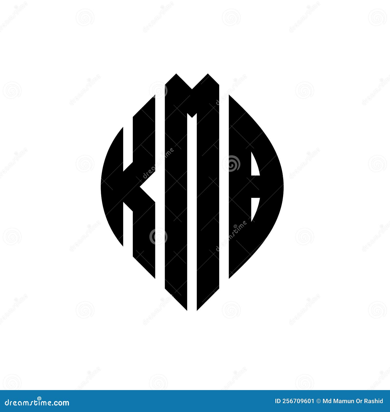 kmb circle letter logo  with circle and ellipse . kmb ellipse letters with typographic style. the three initials form a