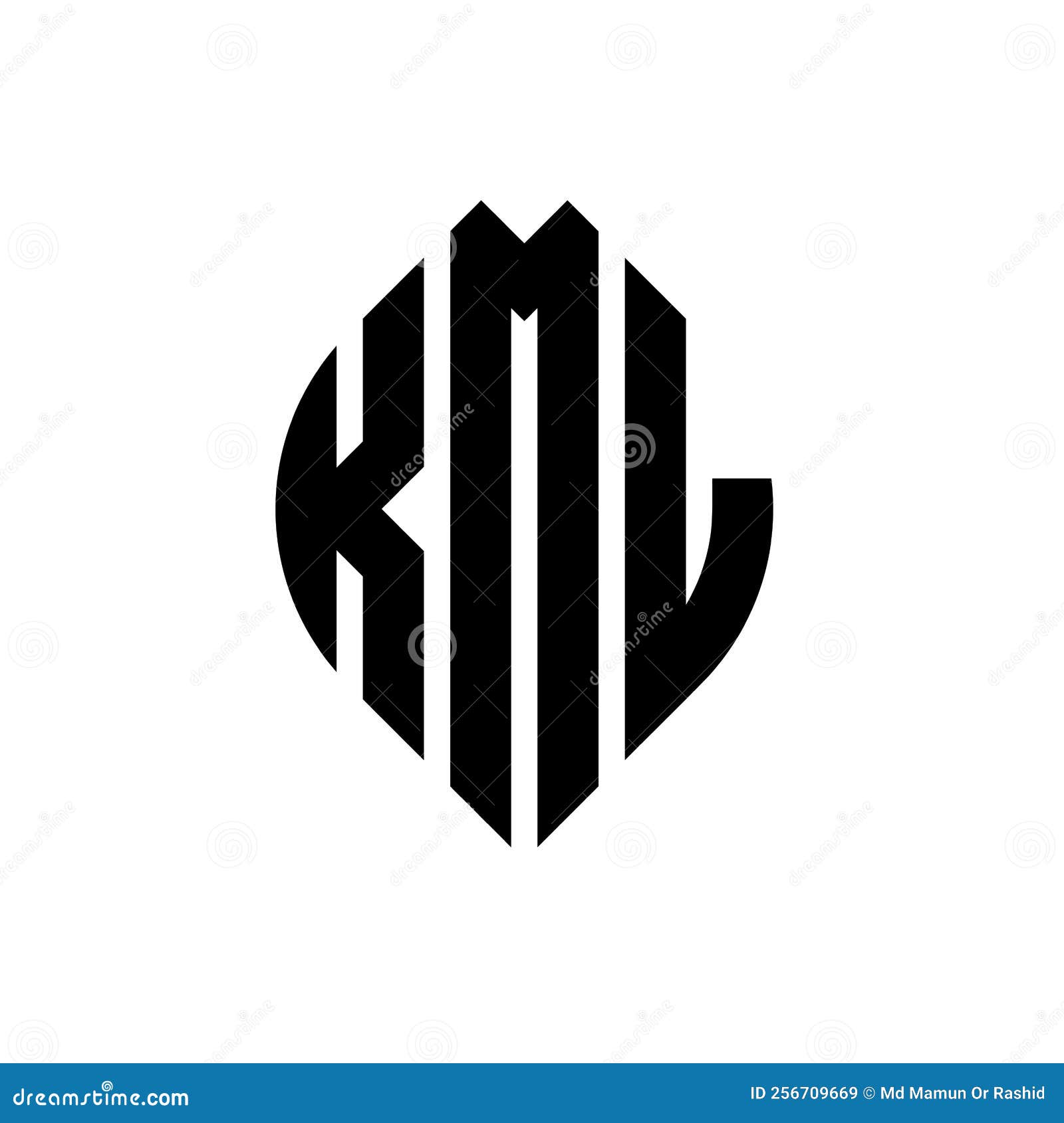 kml circle letter logo  with circle and ellipse . kml ellipse letters with typographic style. the three initials form a