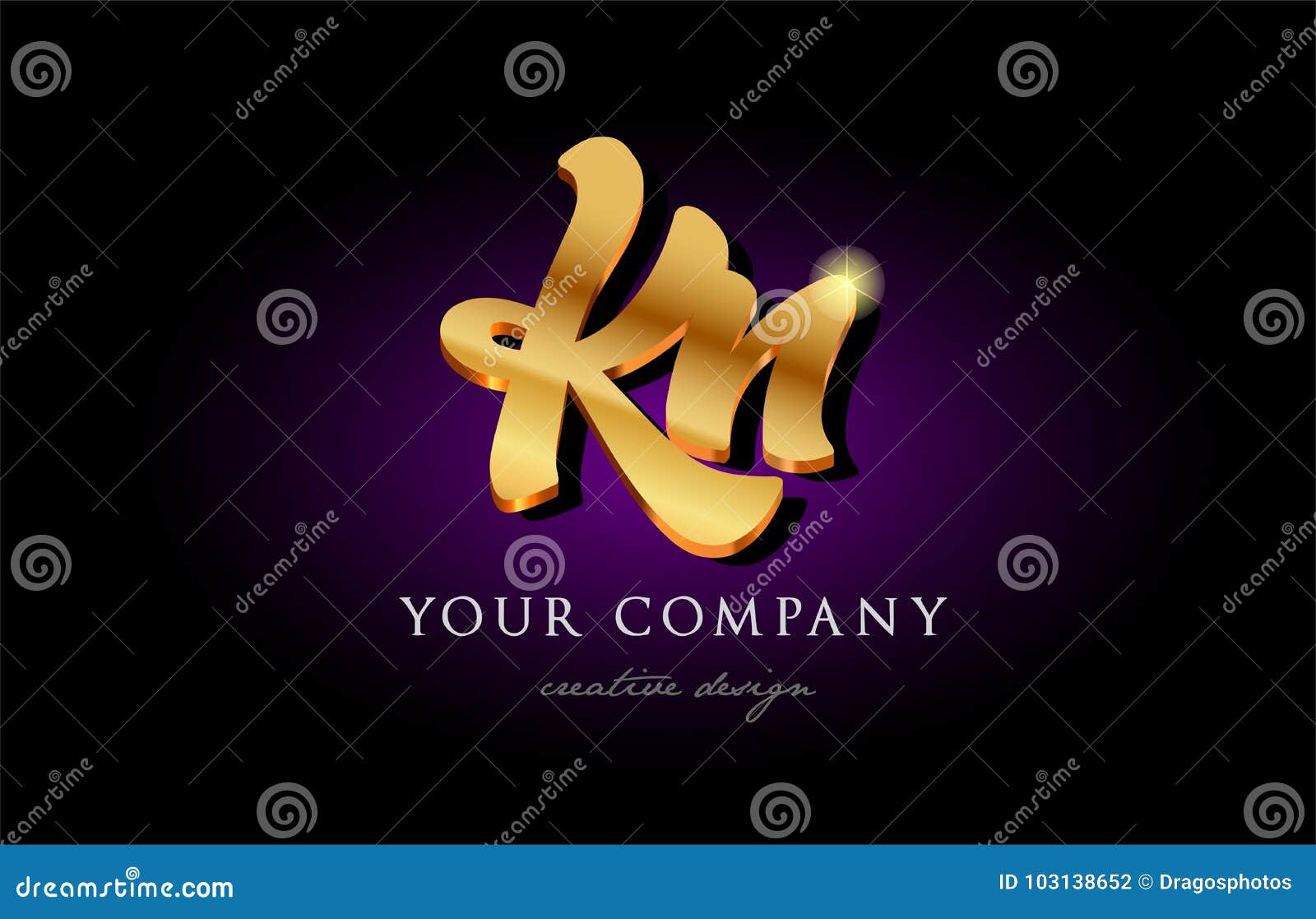 Kn K N 3d Gold Golden Alphabet Letter Metal Logo Icon Design Han