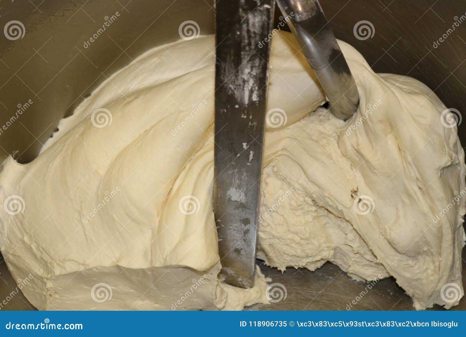 Kneading Dough. Mixing Dough Kneading Machine. Pizza Dough Stock Image