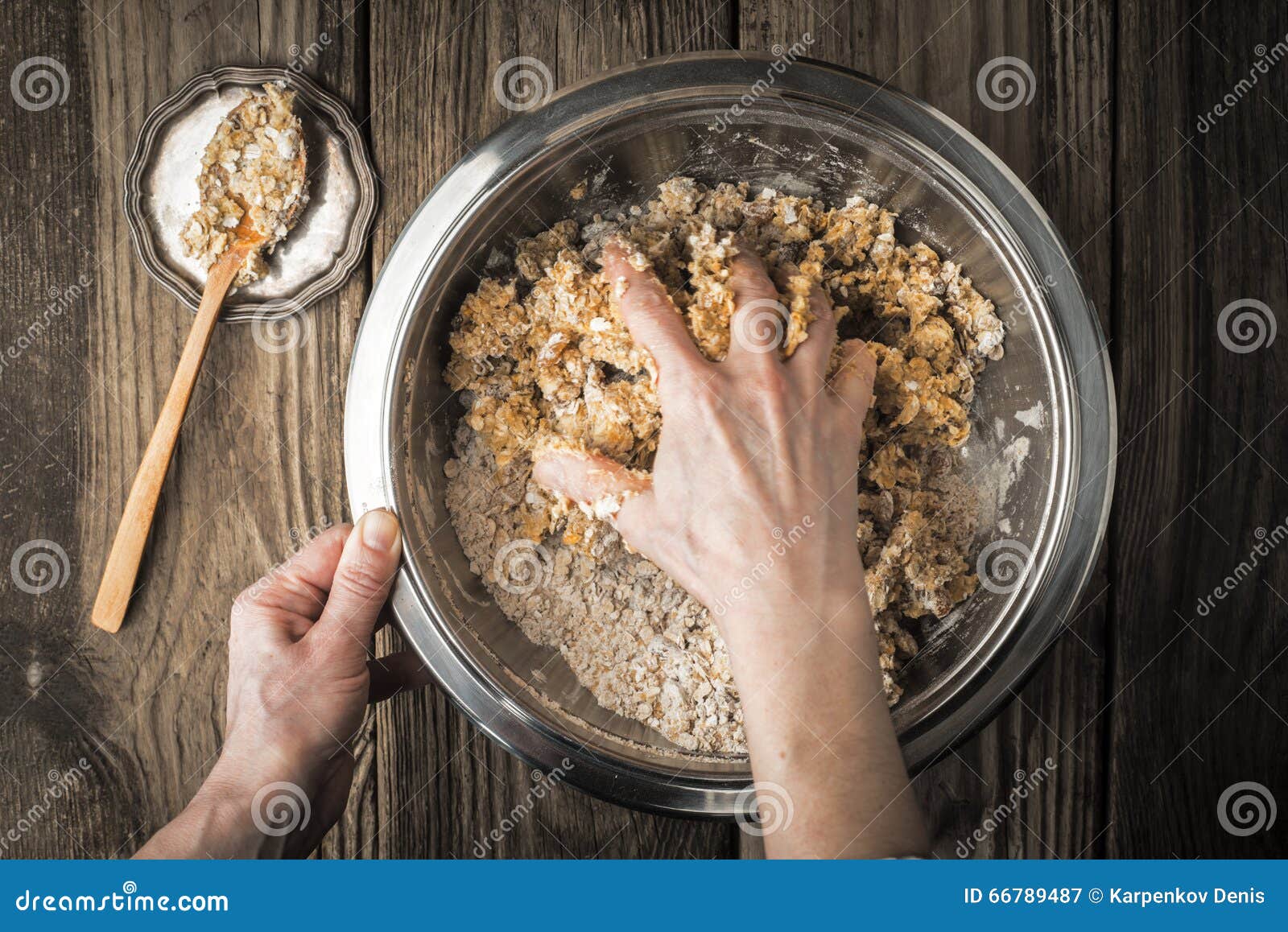 Kneading Dough To Cook Biscuits in a Metal Plate Stock Image Image of