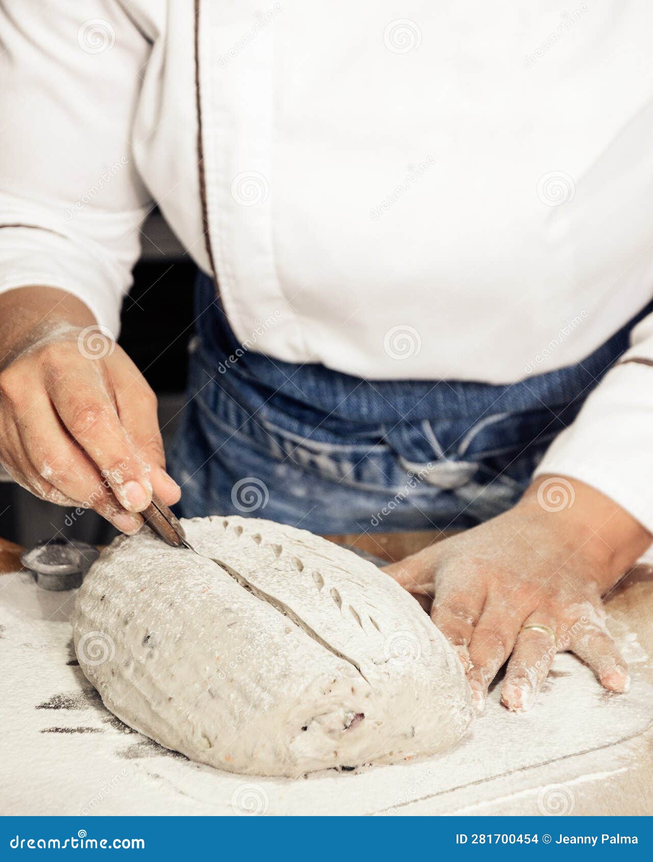 Kneading and Preparation of Sourdoughbased Bread. on a Wooden Table Stock Photo Image of