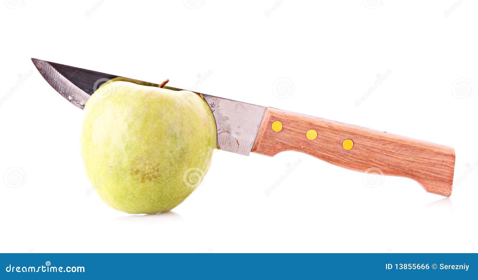 Knife in apple isolated stock photo. Image of food, slice 13855666