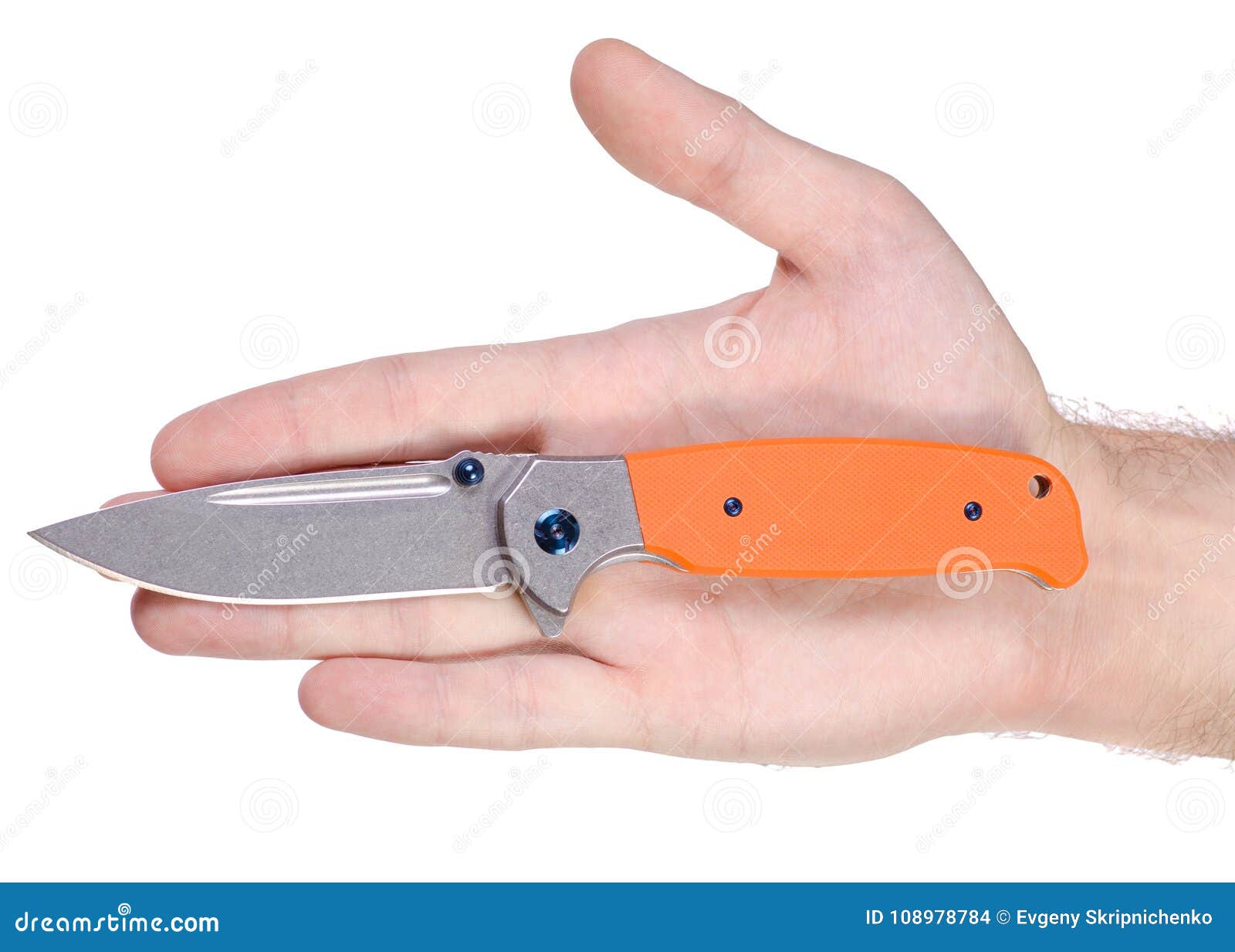 Knife Folding with Orange Handle in Hand Stock Photo Image of rusty