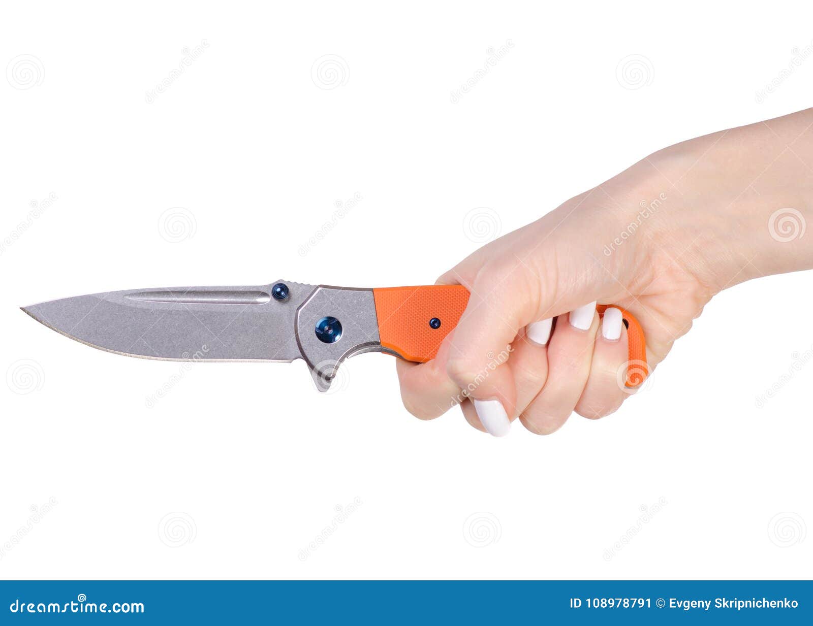 Knife Folding with Orange Handle in Hand Stock Image Image of blade