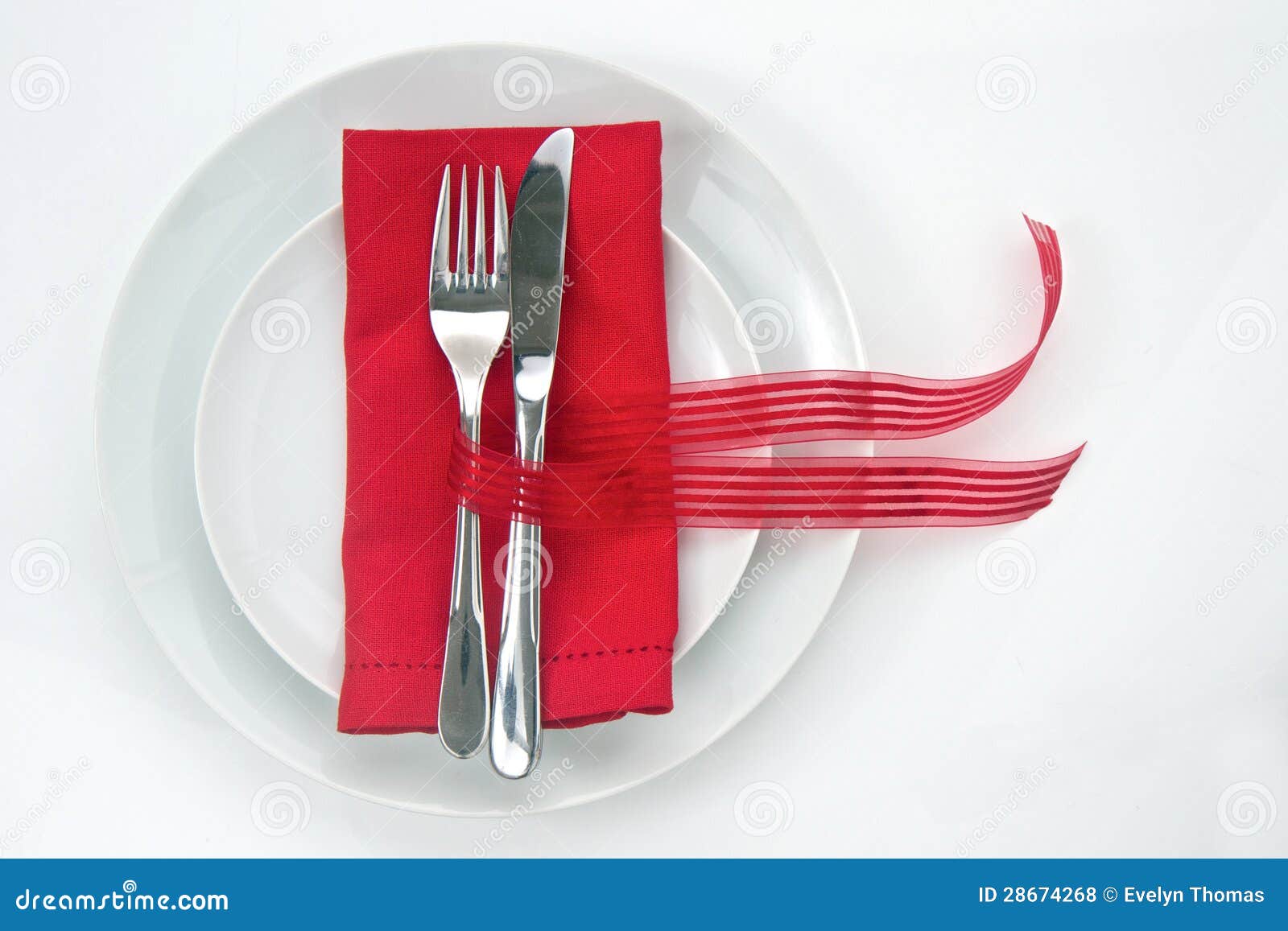 Knife and Fork with Place Setting in Red Ideal for Valentines Da Stock