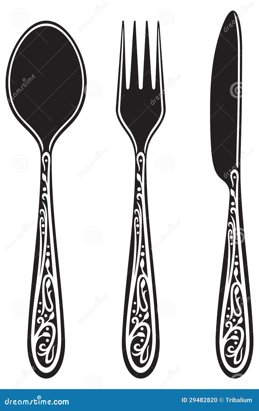 Knife, Fork And Spoon With Ornaments Stock Vector - Image: 29482820