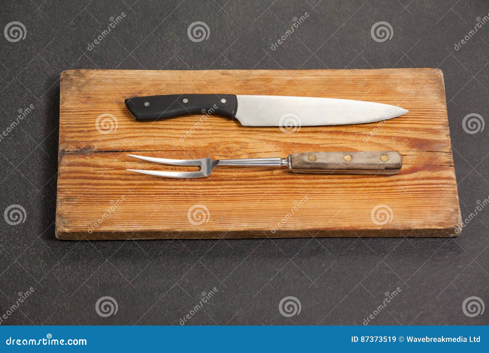 Knife and Fork on Wooden Board Stock Image Image of texture