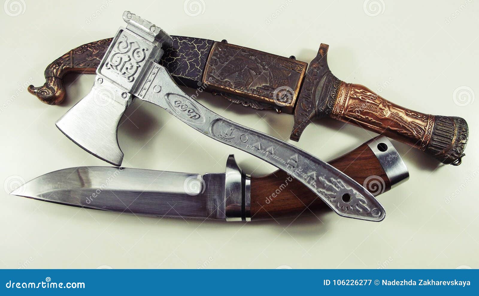 Knife and hatchet. stock image. Image of sharp, hilt 106226277