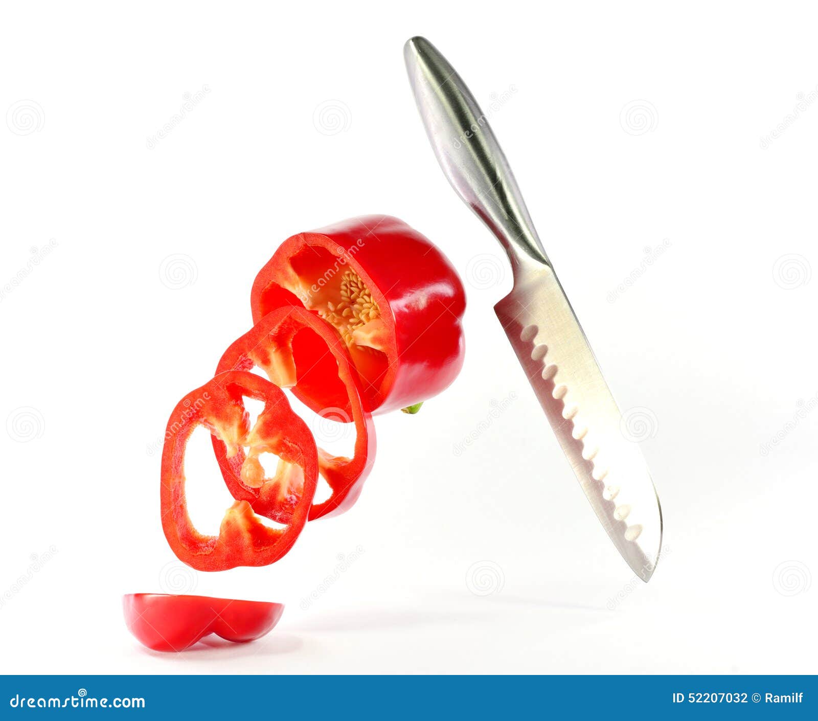 Knife and Red Pepper on White Background Stock Photo Image of slice