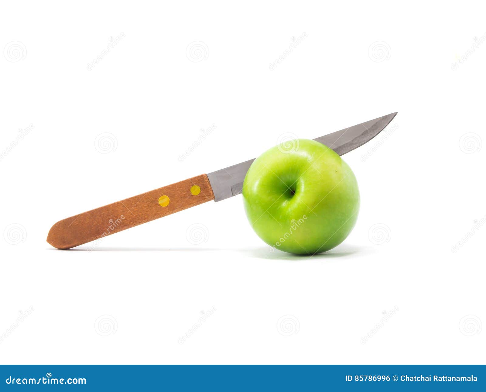 Knife Stab in Green Apple Isolated Stock Photo Image of juicy, fruit