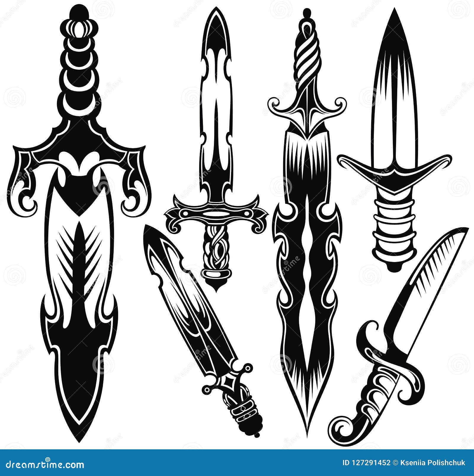 Hand Drawn Skulls And Blade Tattoo Design Vector 5736636 Vector Art at  Vecteezy