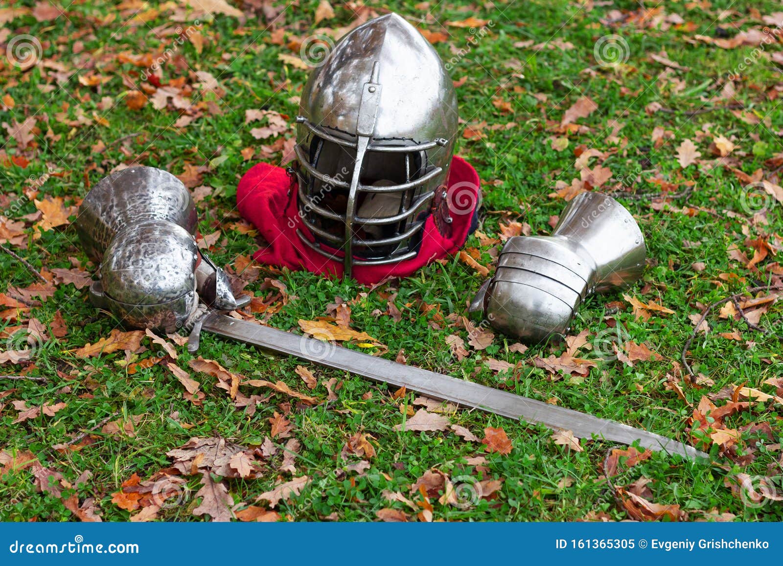 Knight Armor Gloves Helmet Fall Harness Metal Medieval Stock Image Image Of Armour Combat 161365305