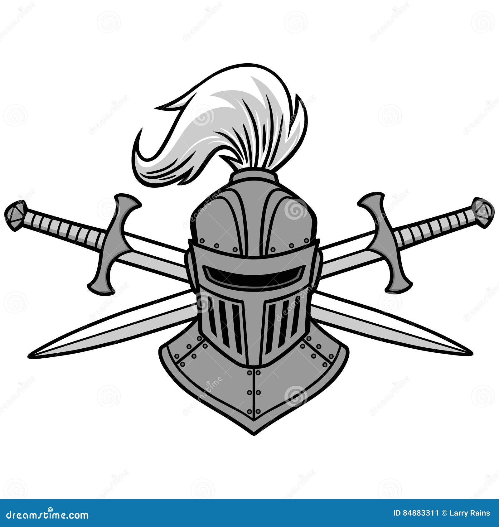 Knight Helmet and Crossed Swords Illustration Stock Vector