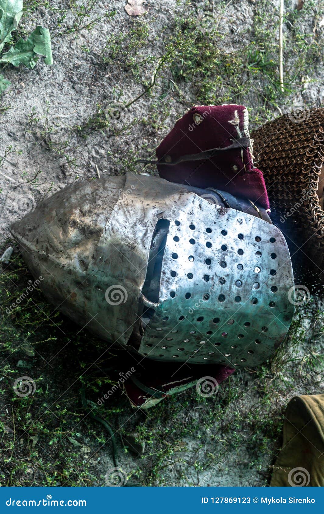 Knight`s Helmet on the Ground in Day Stock Image Image of dirt
