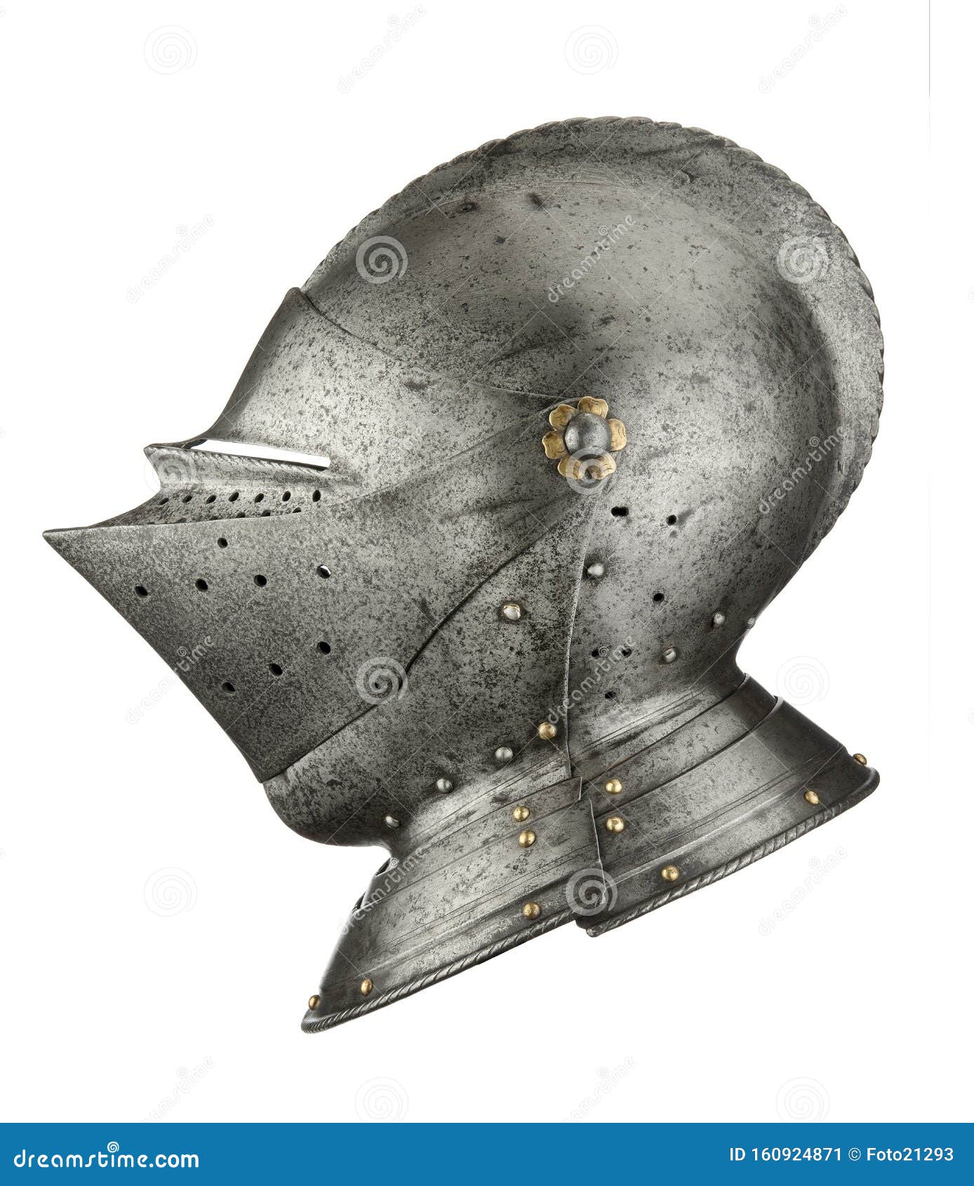 Knights Medieval Helmet Side Profile Isolated on White Stock Image