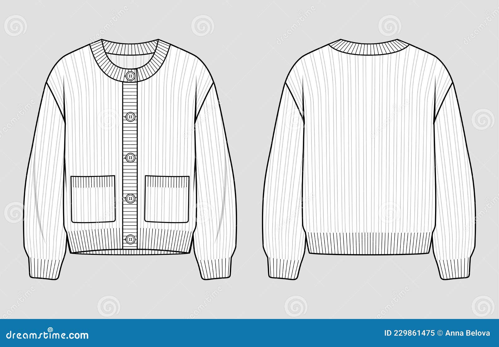 Knit round neck cardigan stock vector. Illustration of knitwear - 229861475