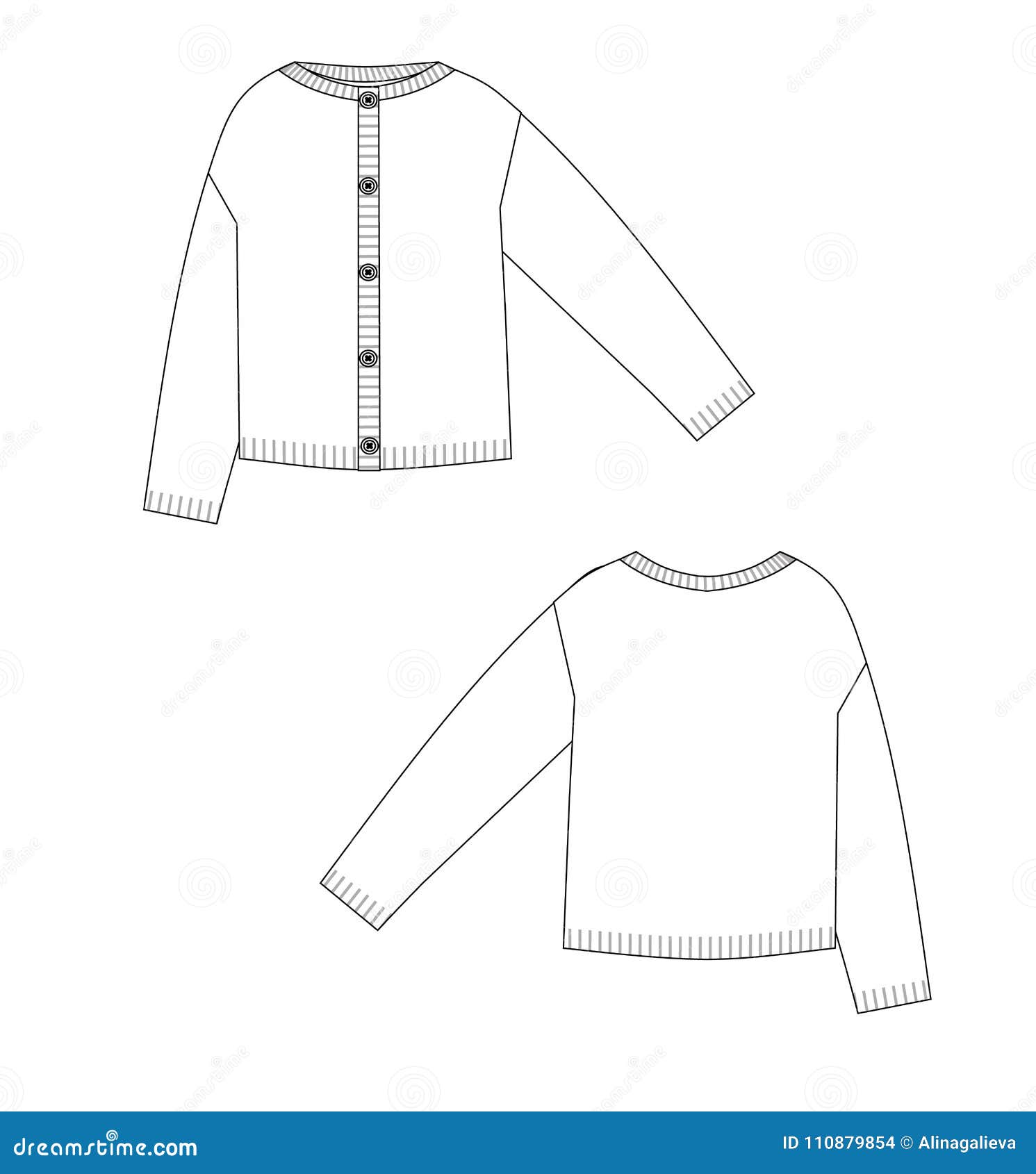 Knit Jacket Technical Sketch Front and Back Stock Illustration ...