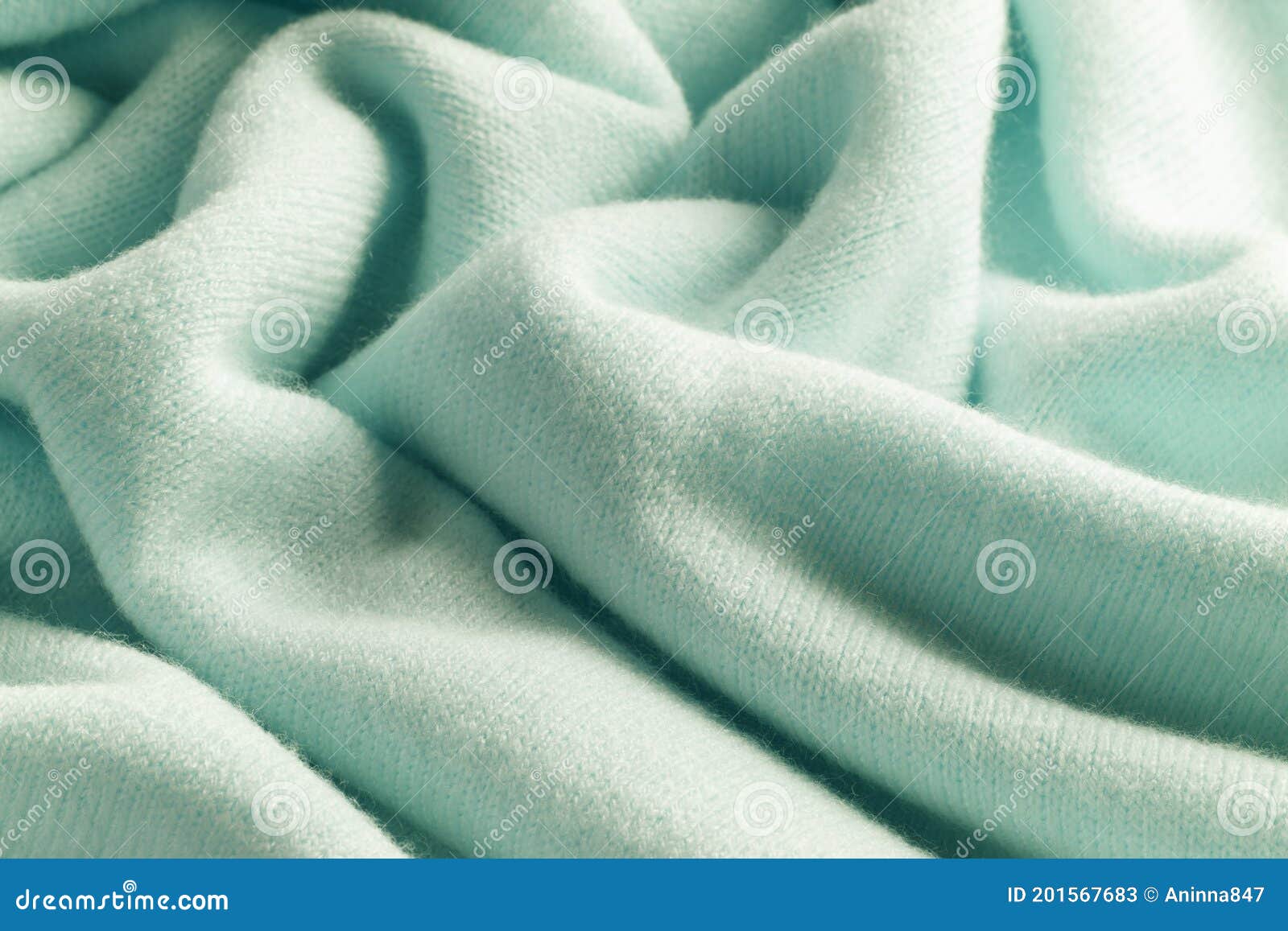 Knitted Cashmere Green Fabric Texture with Large Fold Stock Image
