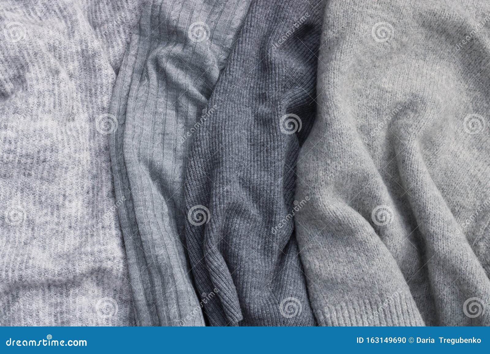 Four Knitted Gray Sweaters. Different Shades of Gray Stock Photo ...