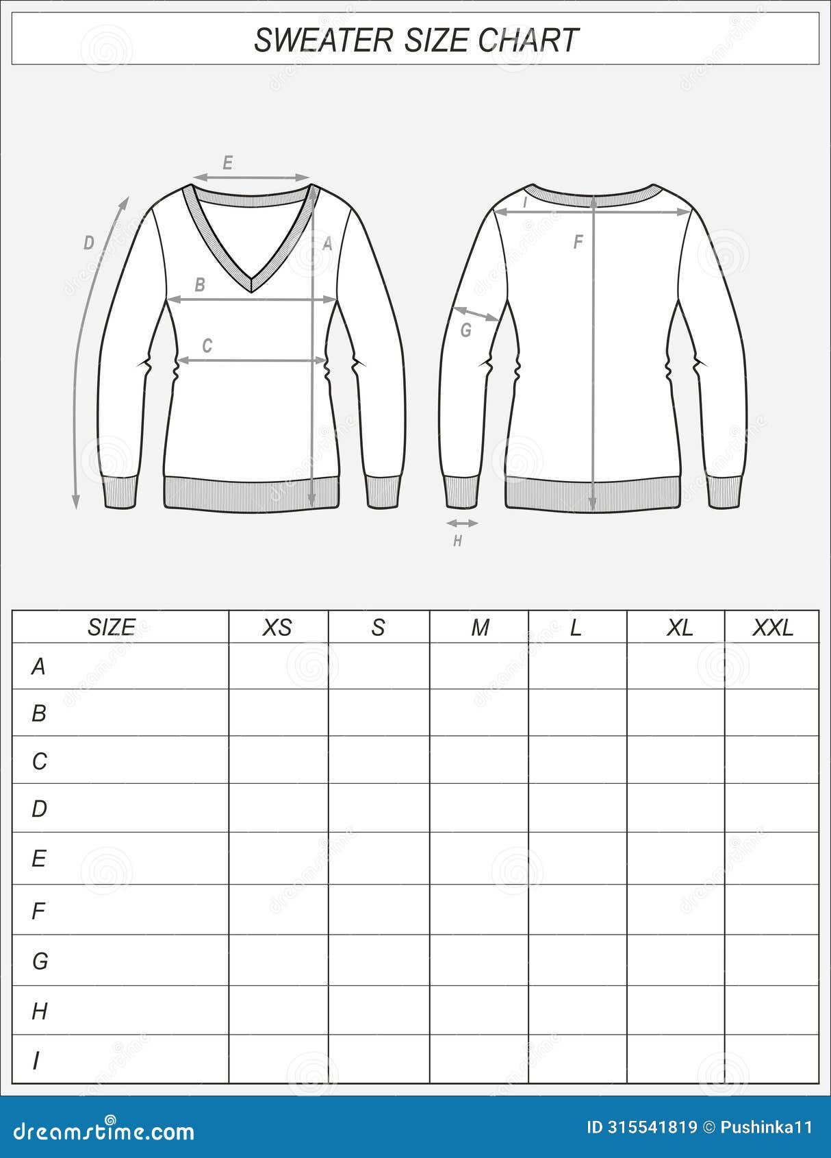 knitted jumper size chart. sweater