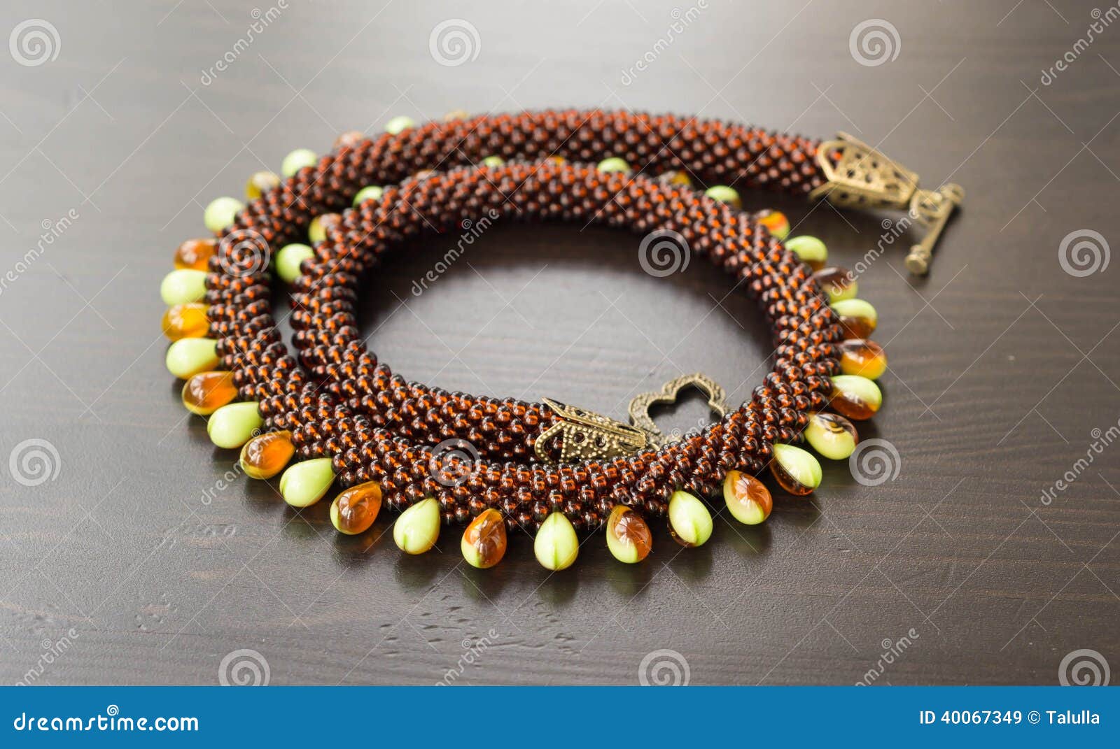 Knitted Necklace from Different Types of Beads Stock Image Image of
