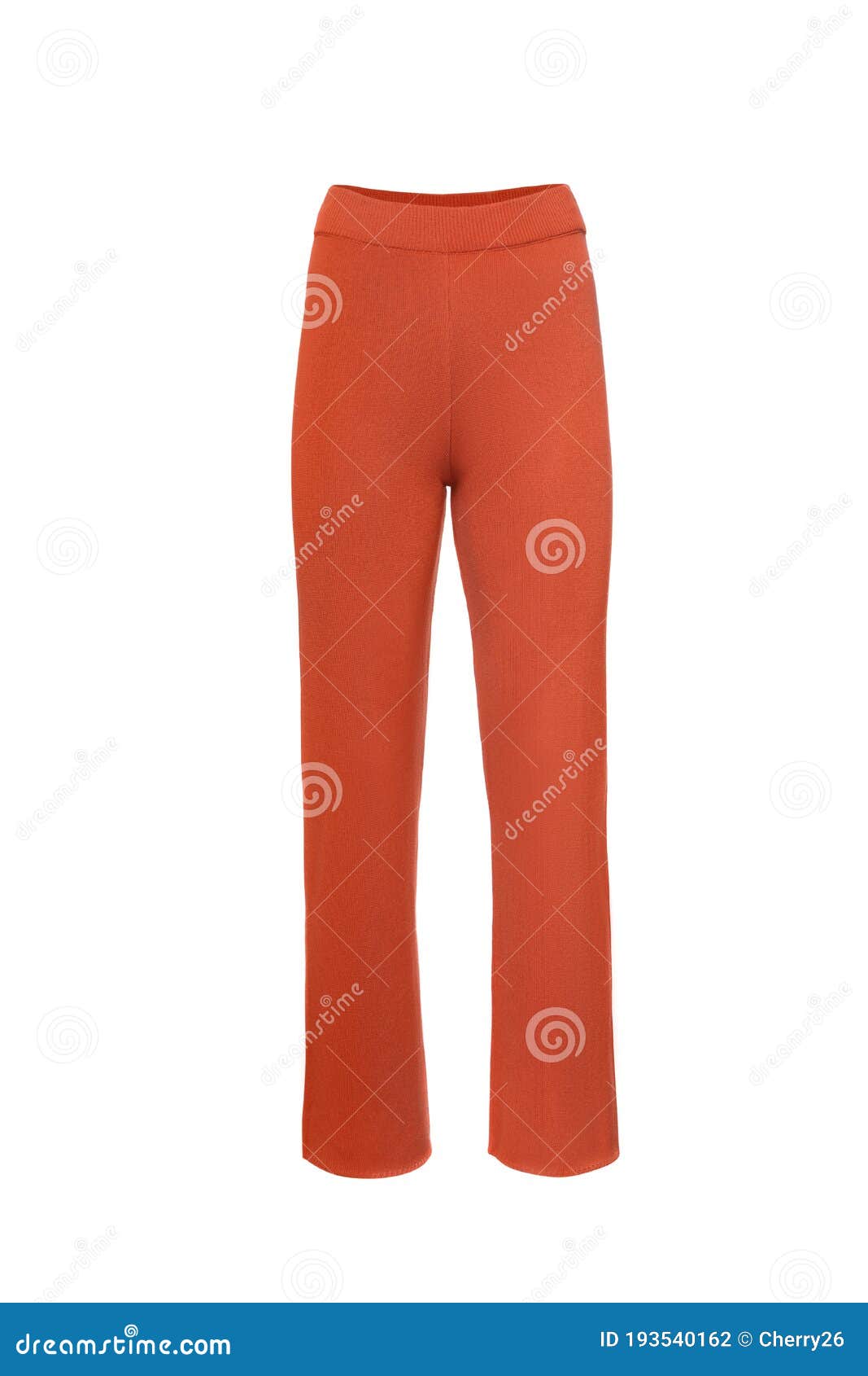 Knitted Orange Pants Trousers Isolated on White, Front Stock Photo