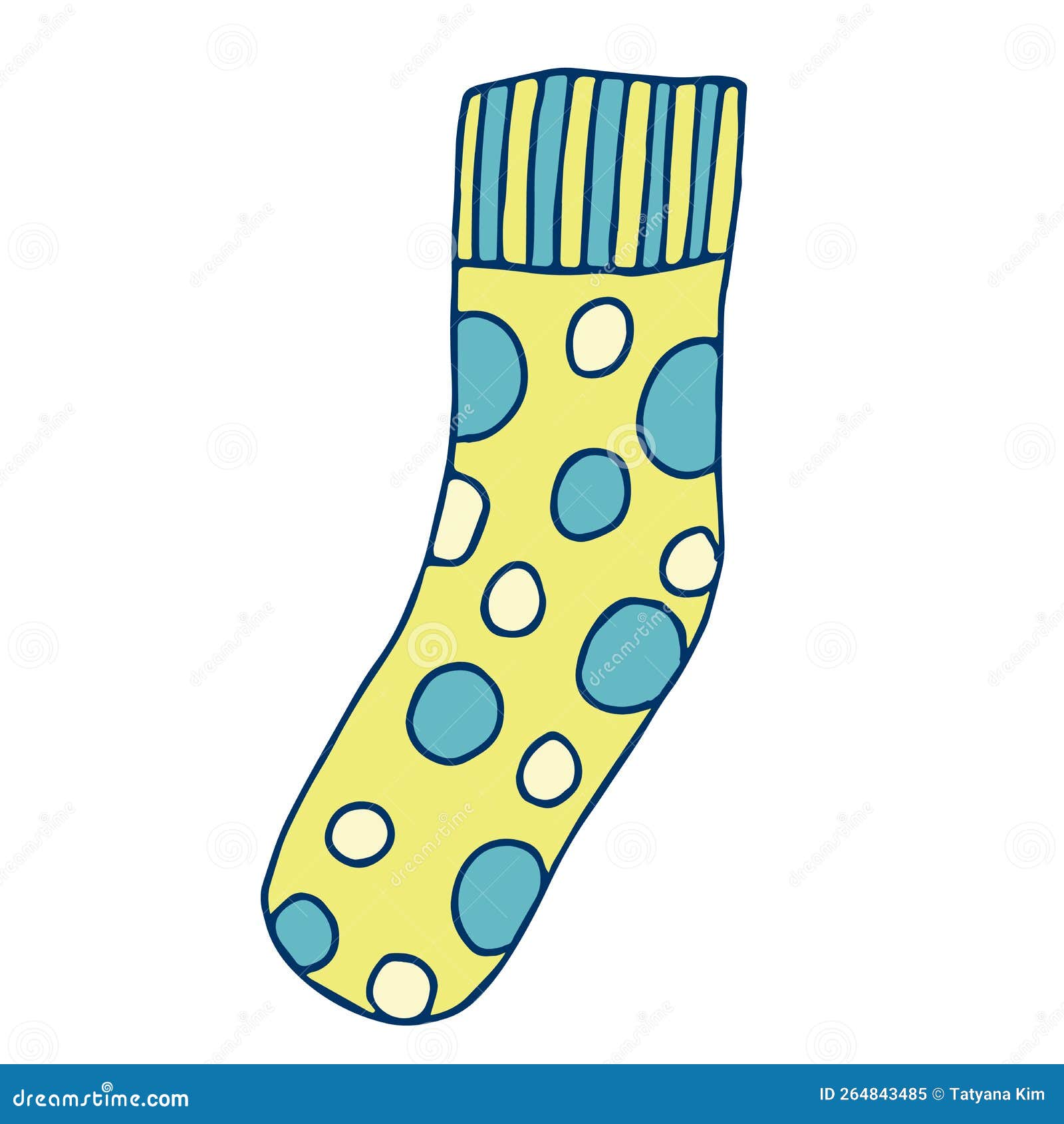 Knitted Sock Knit Yellow with Blue Polka Dots.., Illustration Stock ...